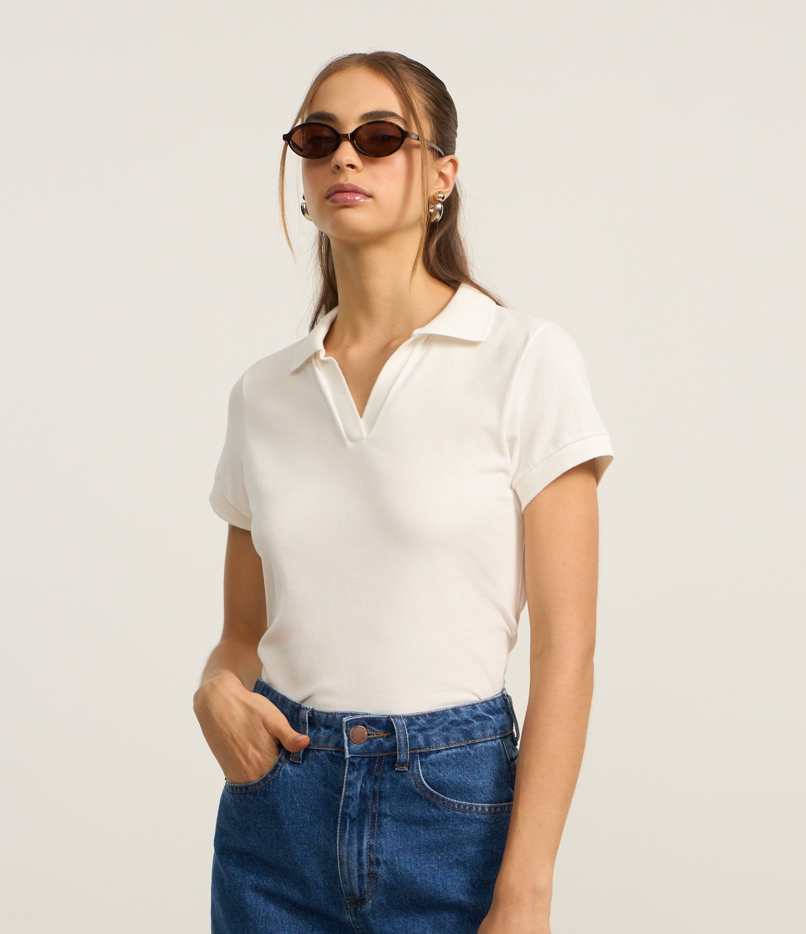 Blusa em Algodão com Gola Polo e Manga Curta Branco 1