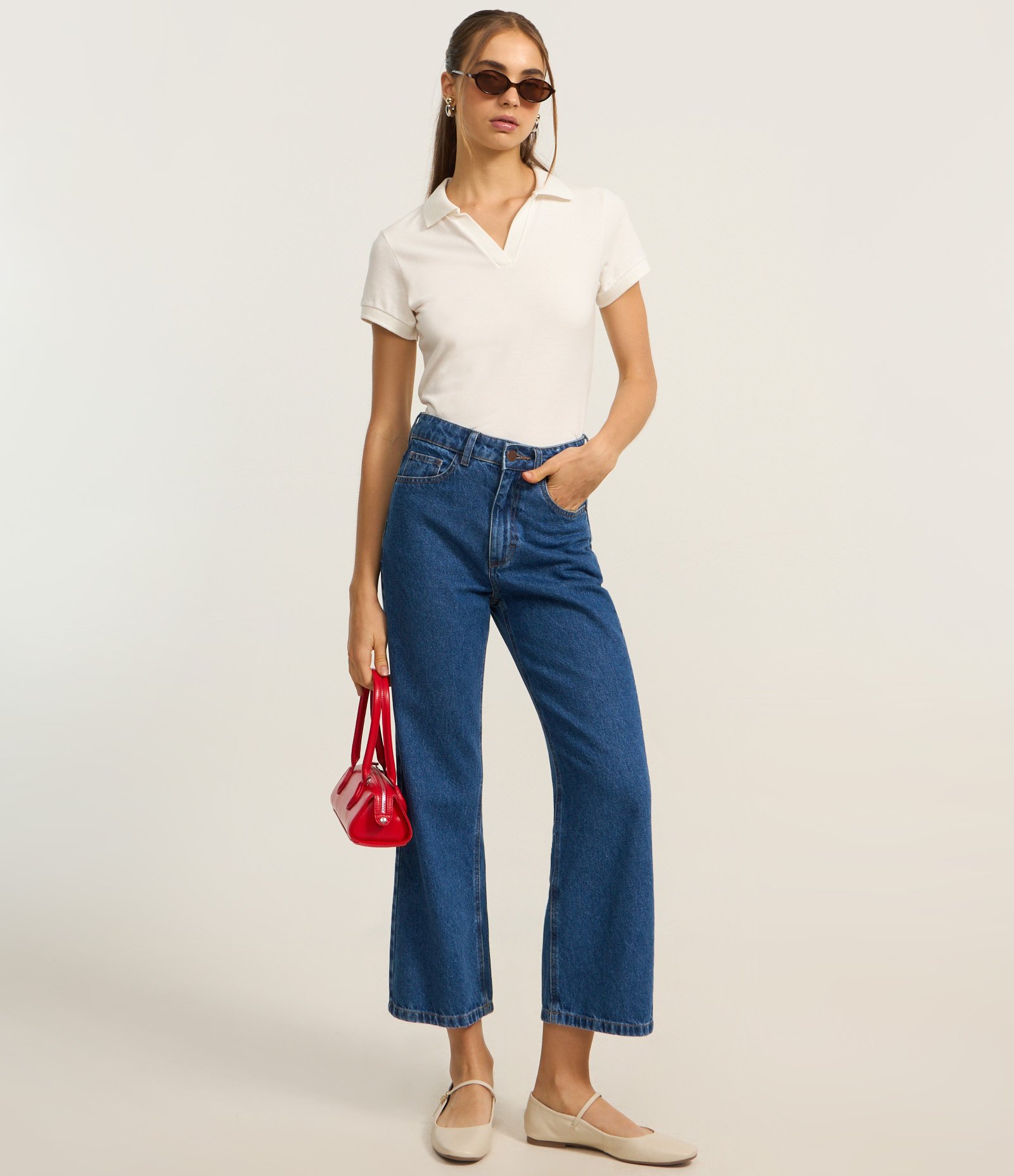 Blusa em Algodão com Gola Polo e Manga Curta Branco 2