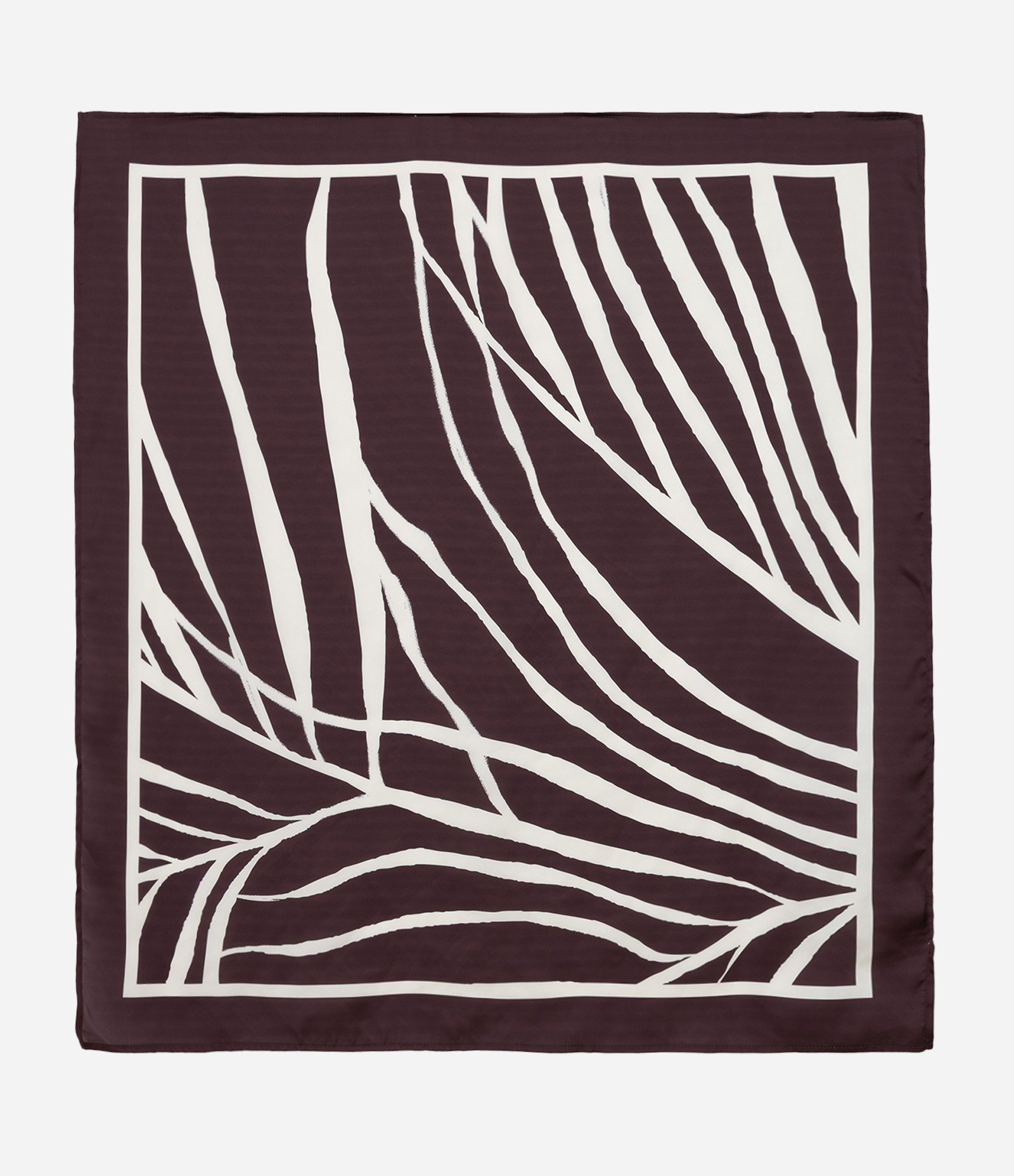 Lenço Retangular em Cetim com Estampa de Folhagem Bicolor Marrom 3