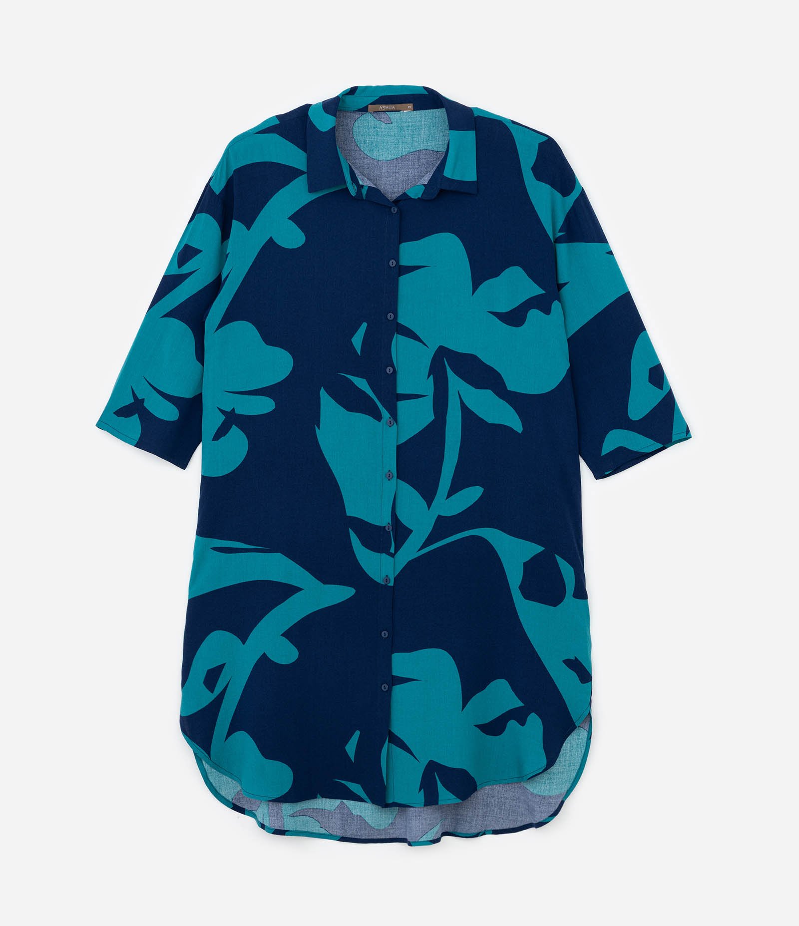 Vestido Curto com Estampa de Folhagem Bicolor Curve & Plus Size Azul/Verde 5