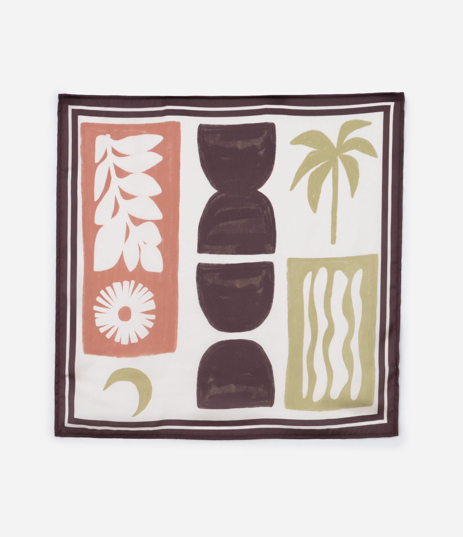 Lenço Acetinado com Estampa Abstrata Bege/Off White/Verde 1