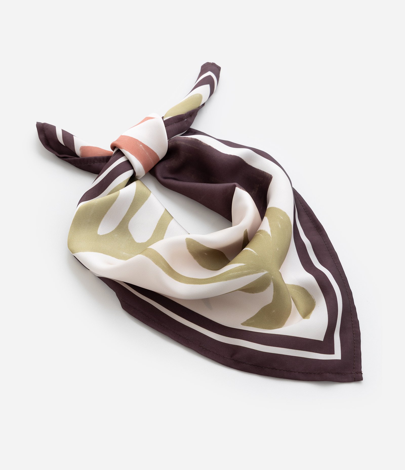 Lenço Acetinado com Estampa Abstrata Bege/Off White/Verde 2