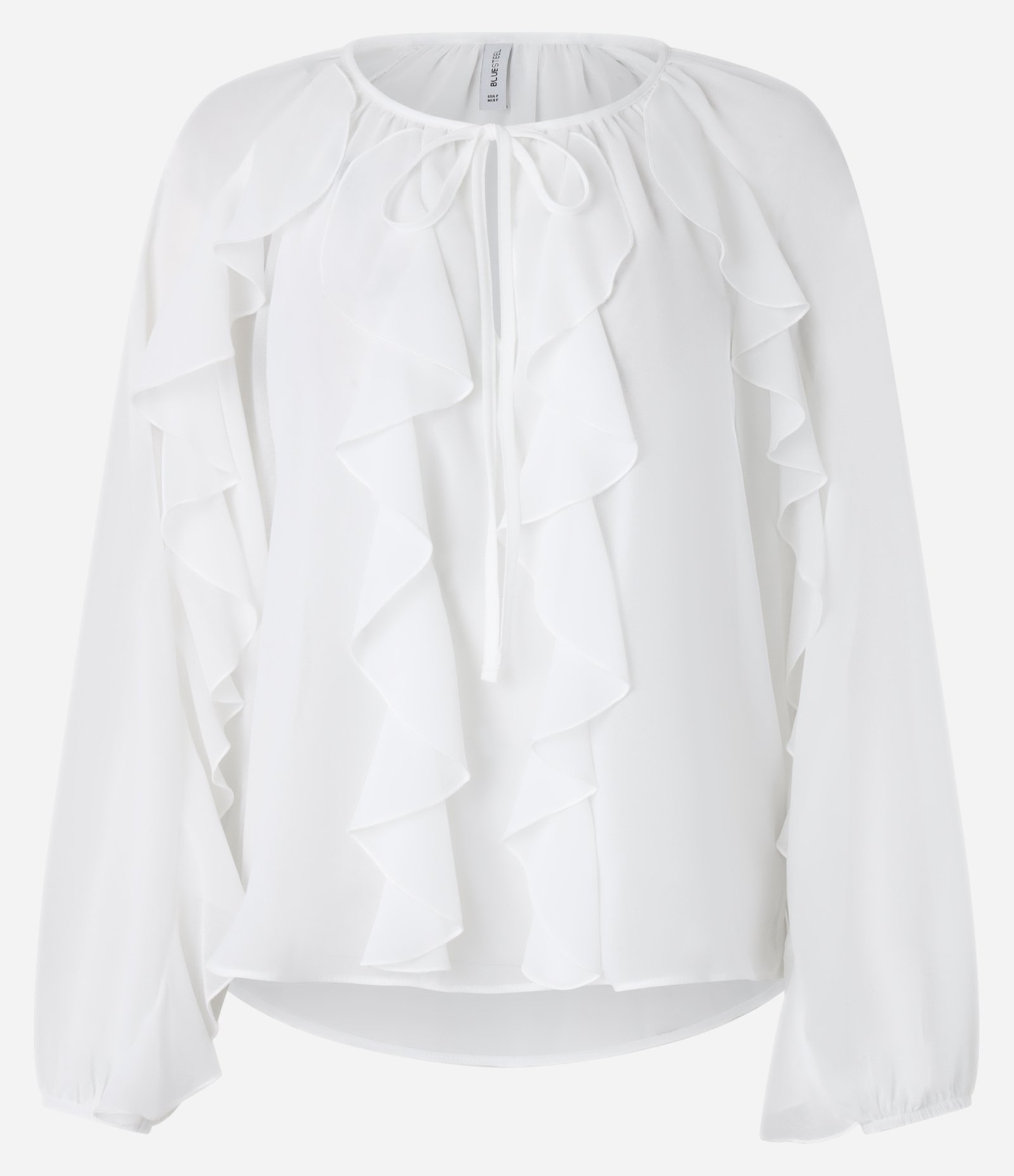 Blusa Bata Boho em Chiffon com Babados e Amarração Branco 4