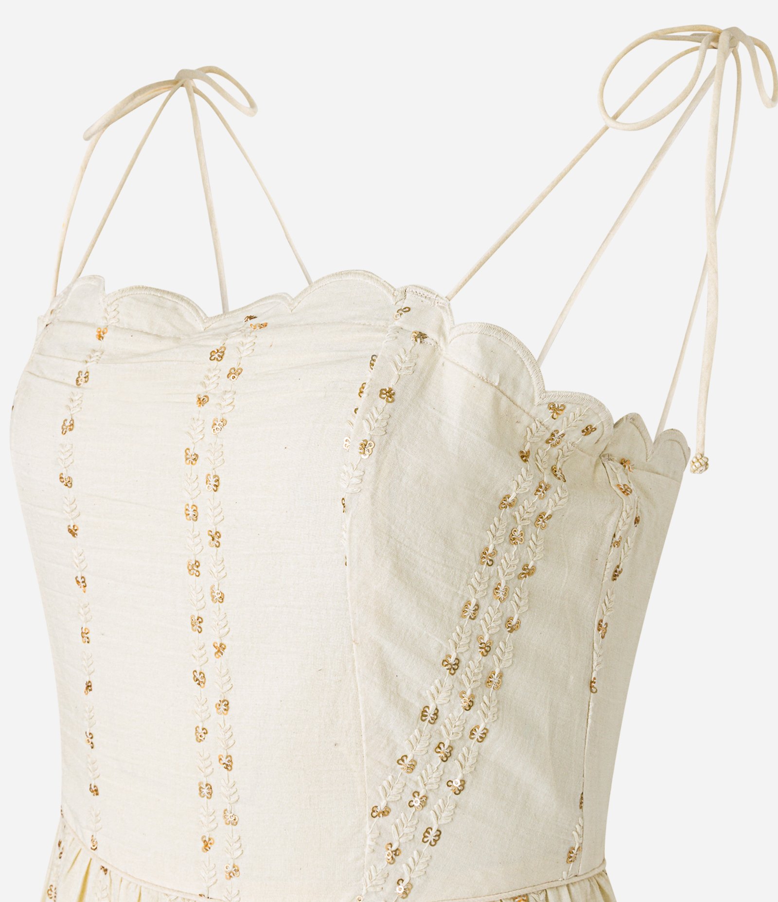 Vestido Evasê Midid em Voal com Bordado de Ramos e Lantejoulas Bege 6