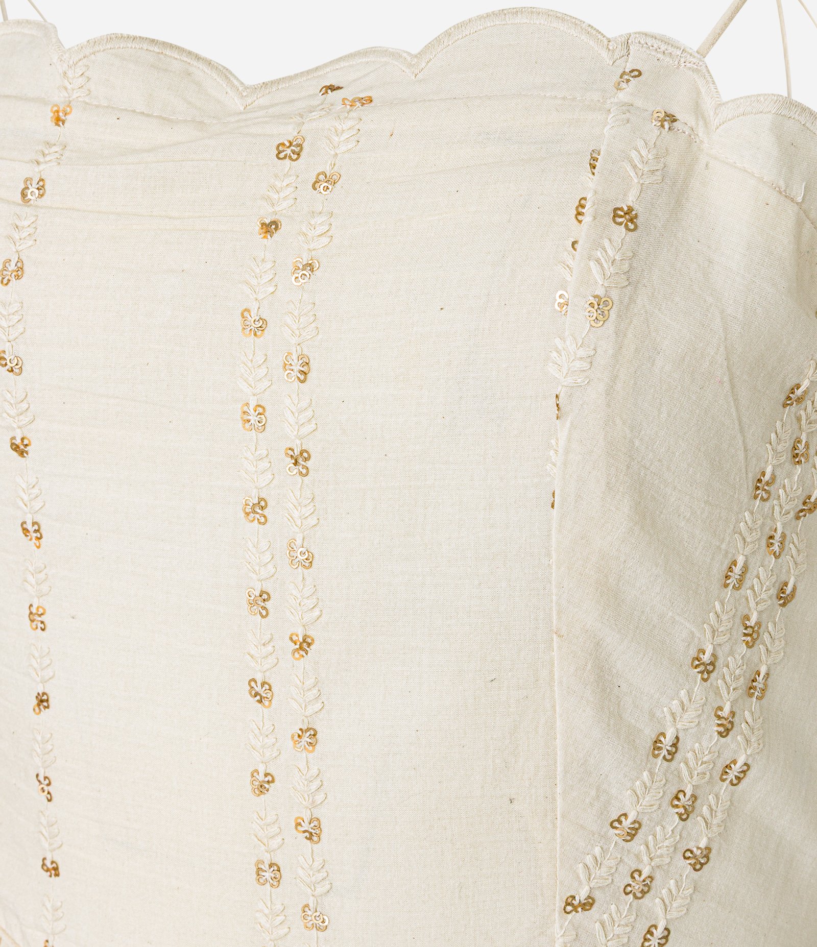 Vestido Evasê Midid em Voal com Bordado de Ramos e Lantejoulas Bege 7