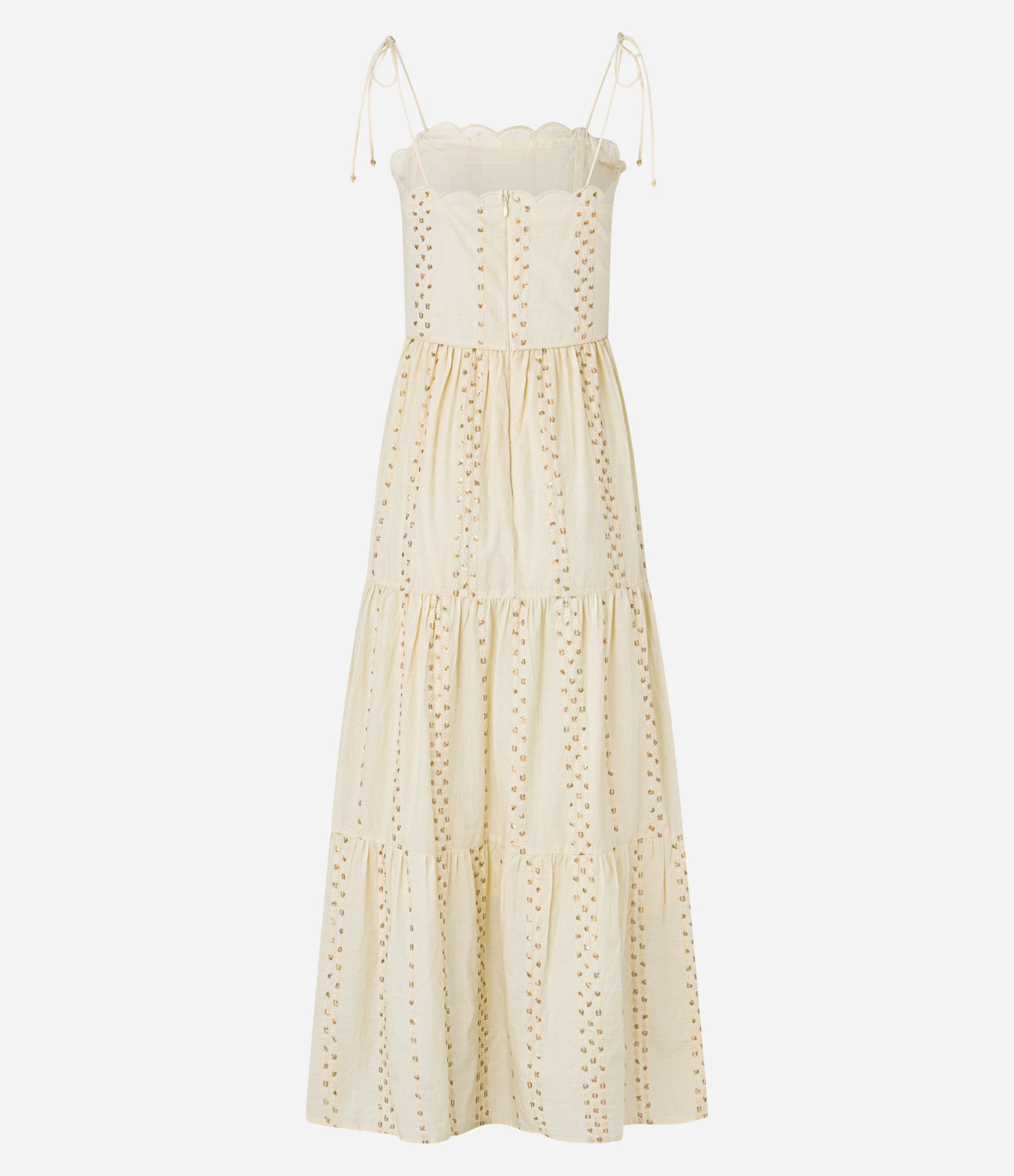 Vestido Evasê Midid em Voal com Bordado de Ramos e Lantejoulas Bege 8