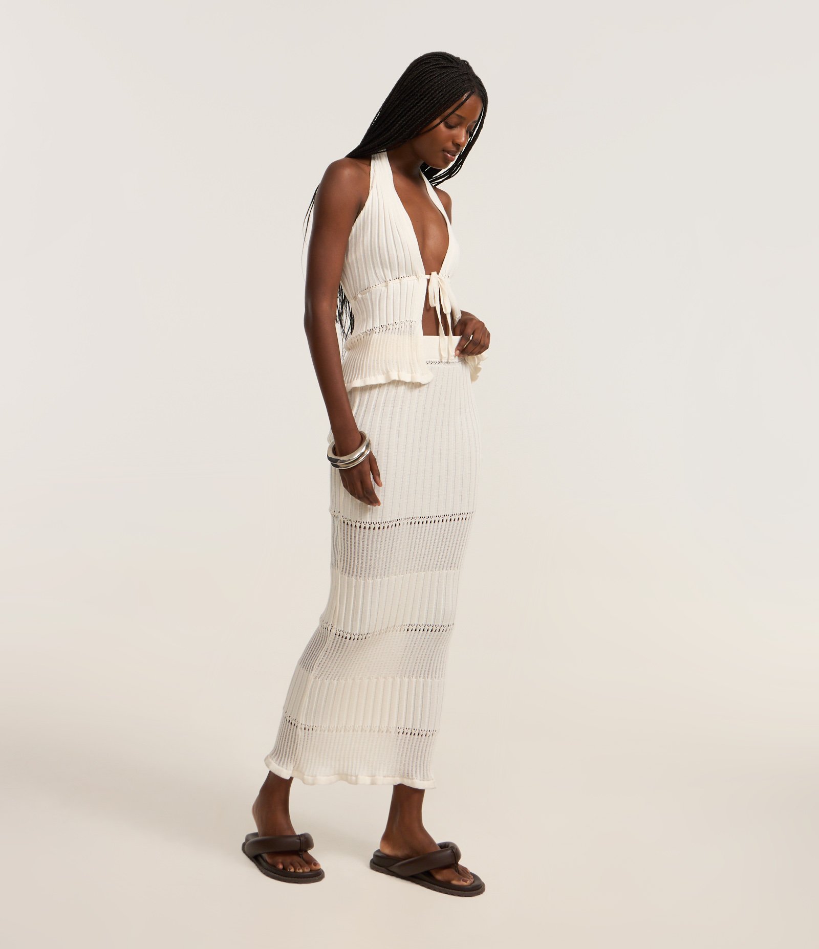 Saia New Midi em Tricô Texturizado Off White 1