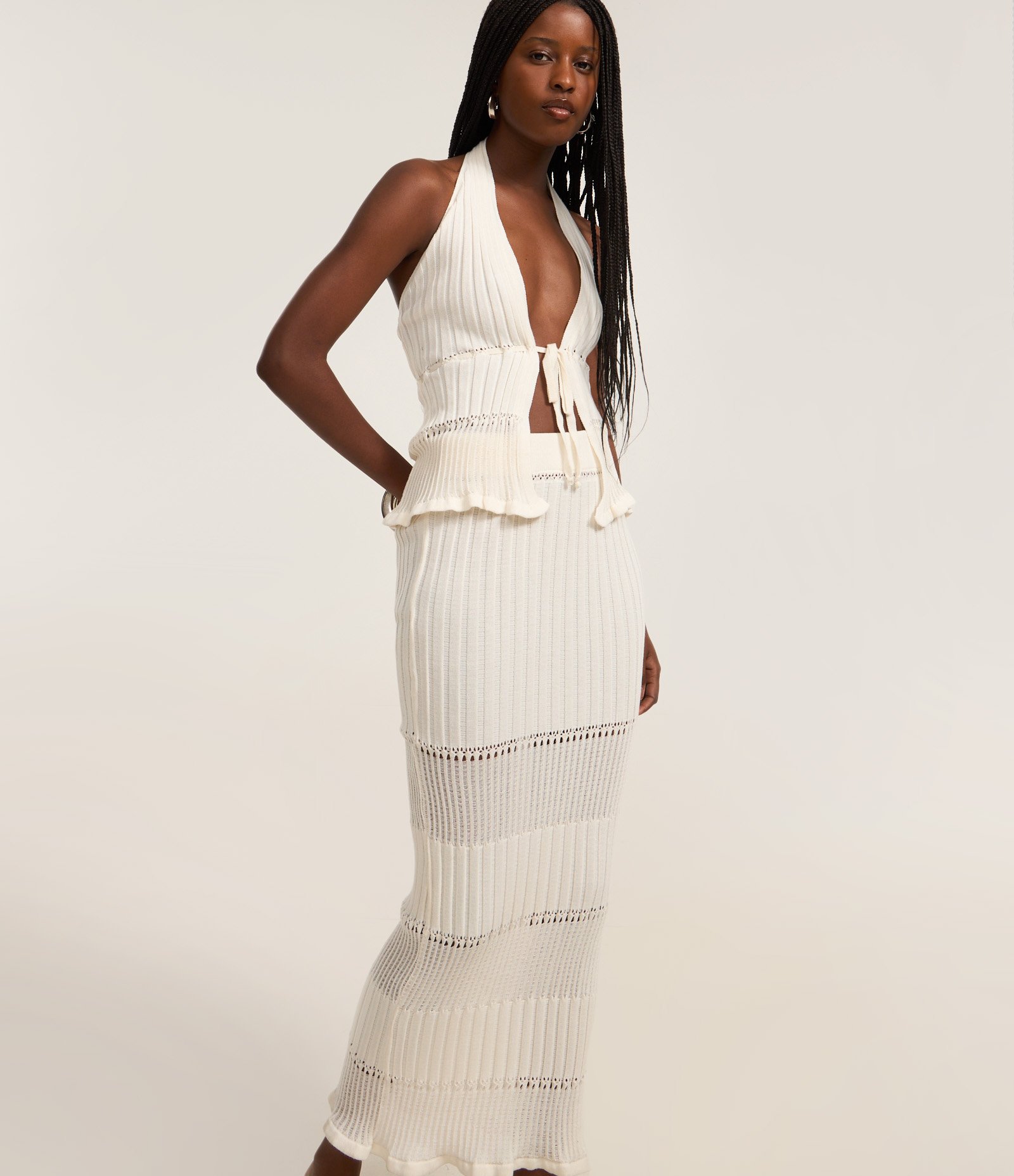 Saia New Midi em Tricô Texturizado Off White 2