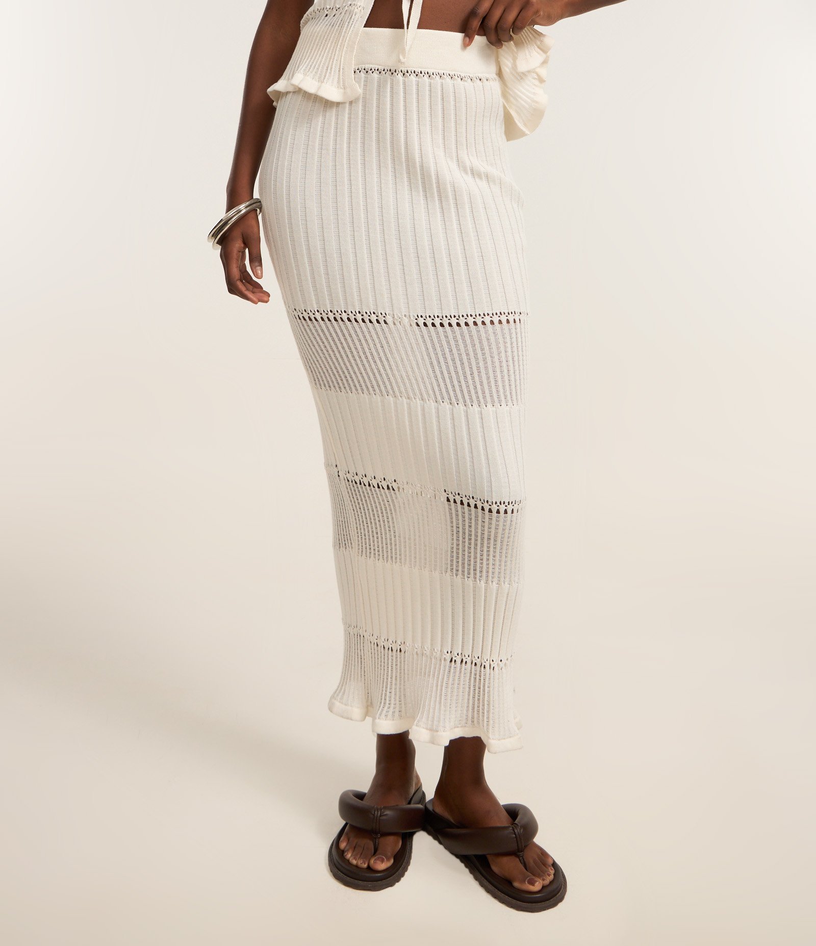 Saia New Midi em Tricô Texturizado Off White 3