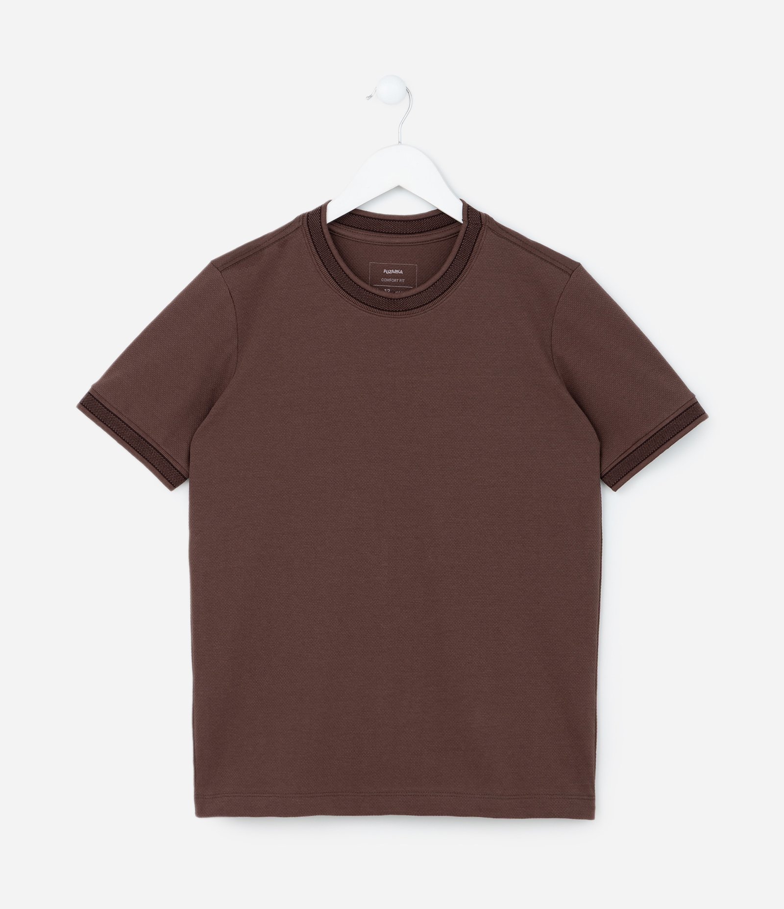 Camiseta Infantil Texturizada com Viés Contrastantes - 5 a 14 Anos Marrom 1