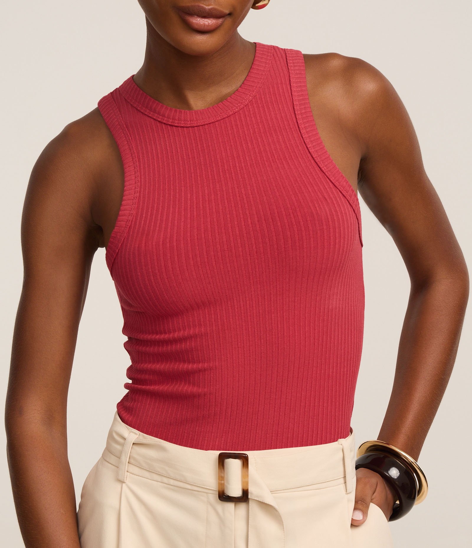 Blusa Regata em Ribana com Textura Canelada Vermelho 4