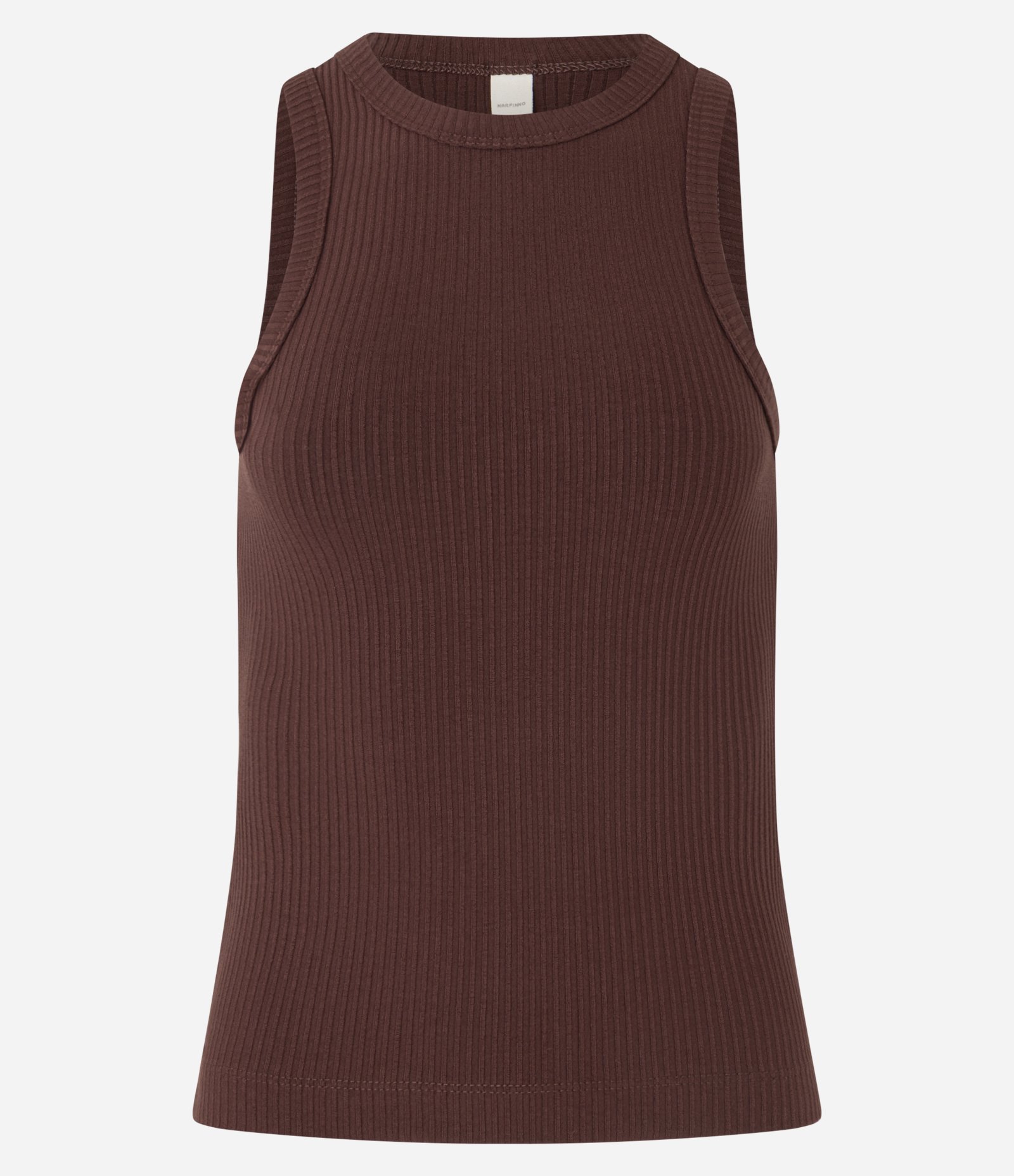 Blusa Regata em Ribana com Textura Canelada Marrom 5