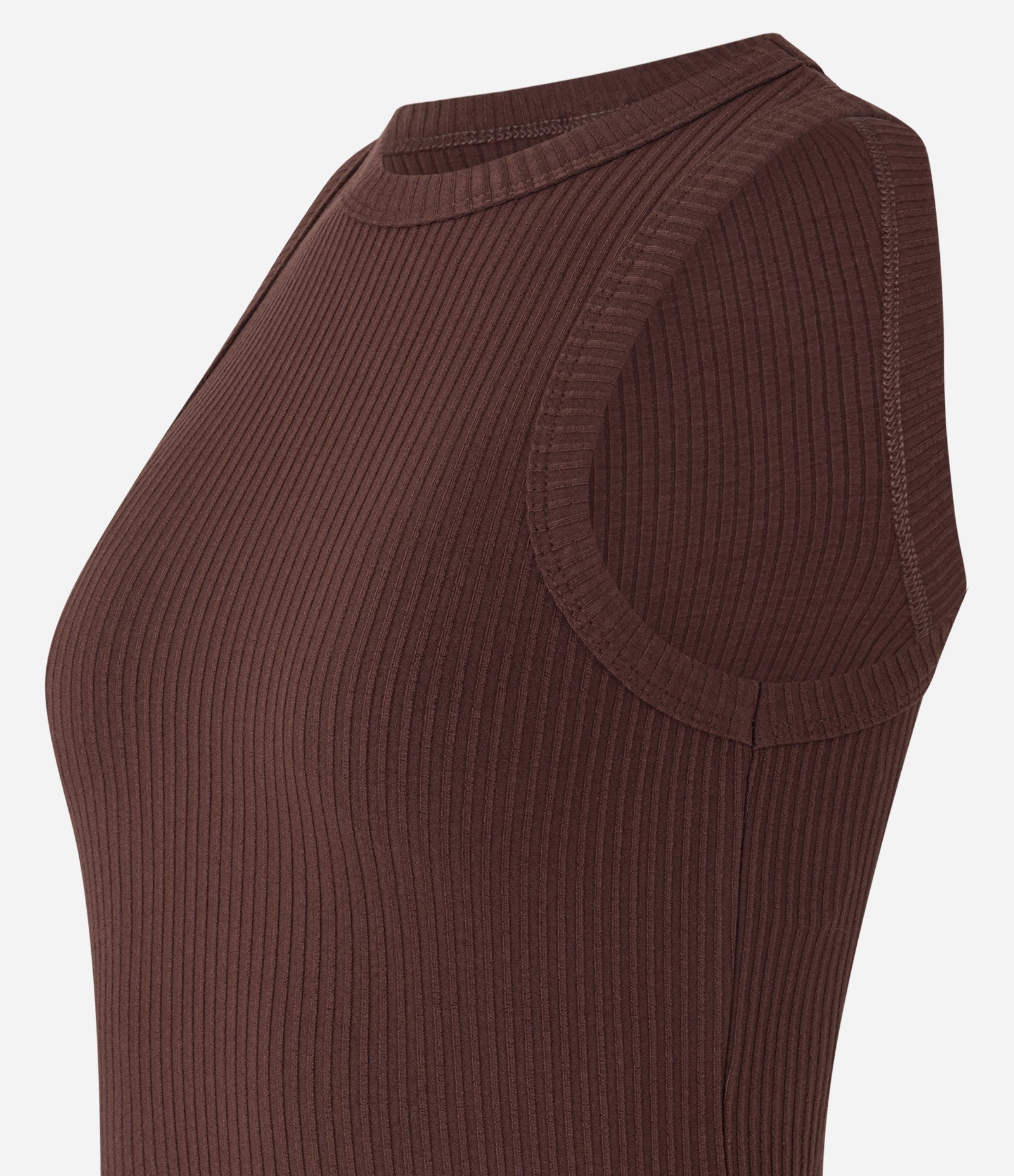 Blusa Regata em Ribana com Textura Canelada Marrom 6