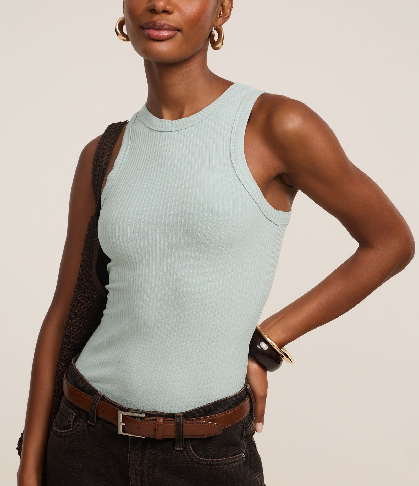 Blusa Regata em Ribana com Textura Canelada Azul 4