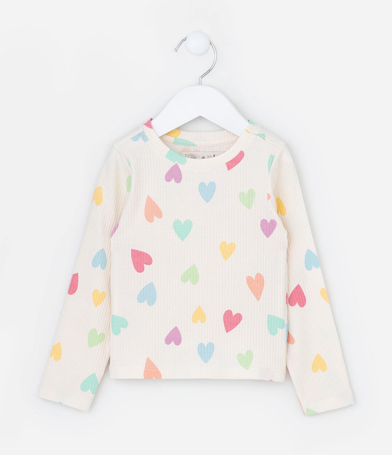 Blusa Infantil Canelada com Estampa de Corações - Tam 1 a 6 Anos Bege 1