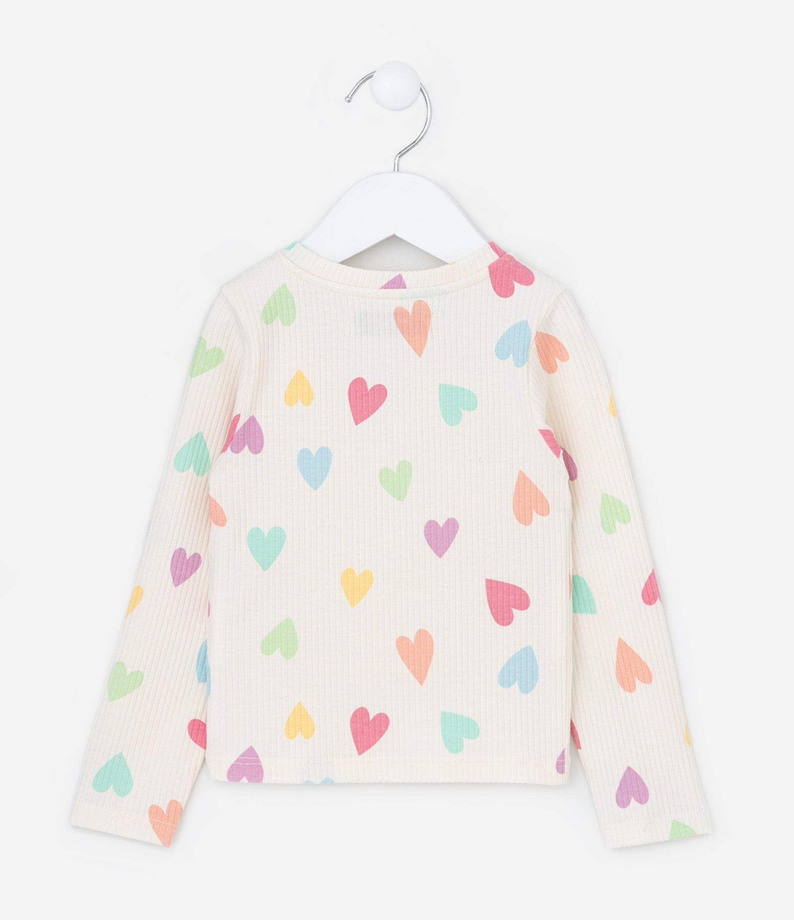 Blusa Infantil Canelada com Estampa de Corações - Tam 1 a 6 Anos Bege 2