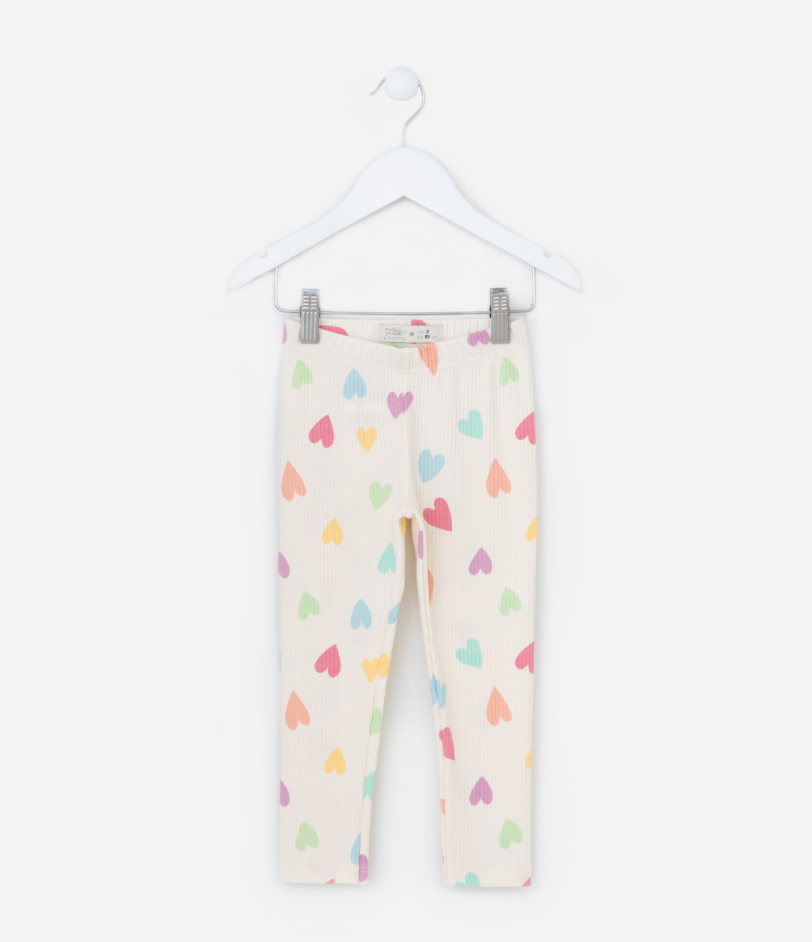 Calça Legging Infantil Canelada com Estampa Corações - Tam 1 a 6 Anos Bege 1