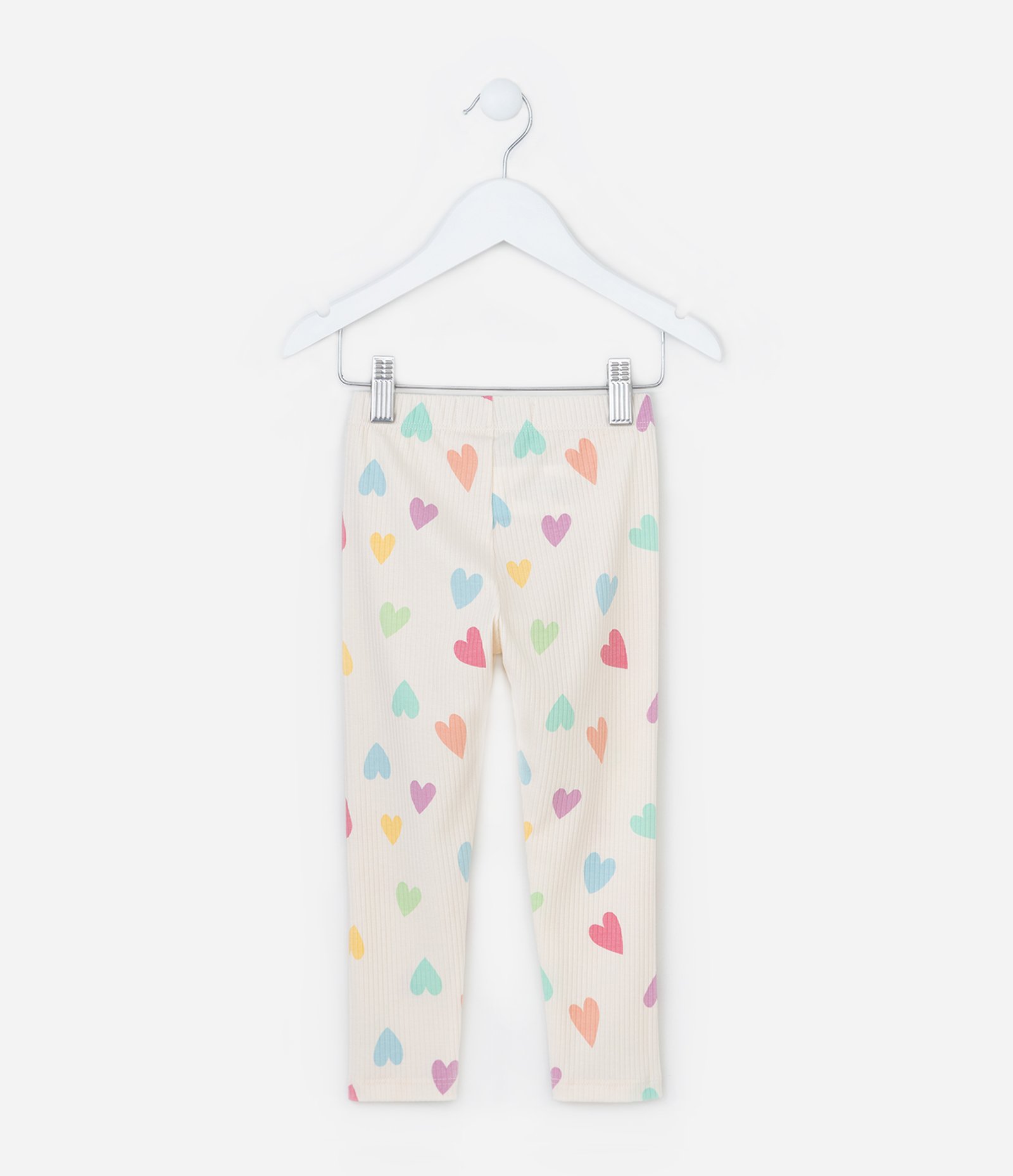 Calça Legging Infantil Canelada com Estampa Corações - Tam 1 a 6 Anos Bege 2