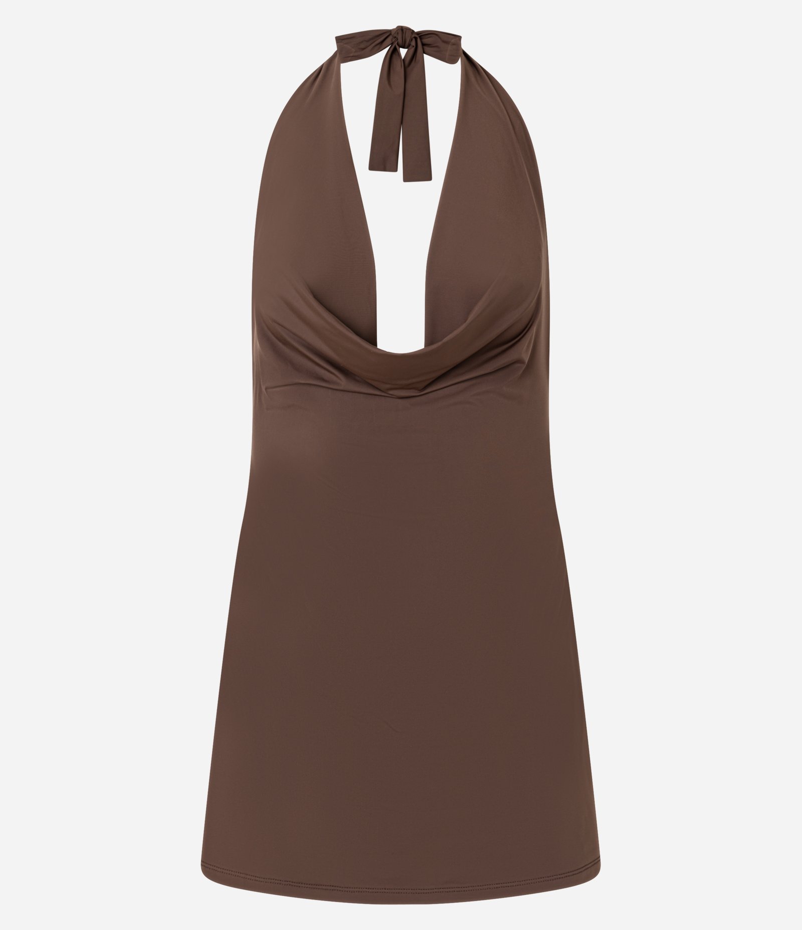 Saída de Praia Vestido Curto com Decote Degagê Marrom 1