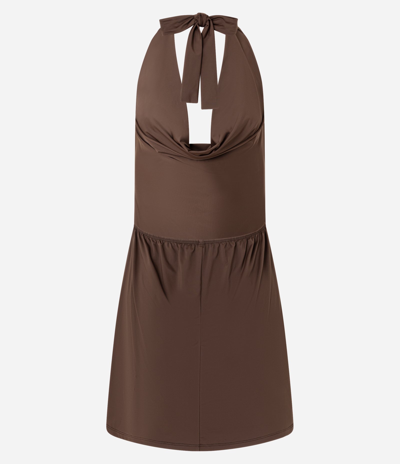 Saída de Praia Vestido Curto com Decote Degagê Marrom 2