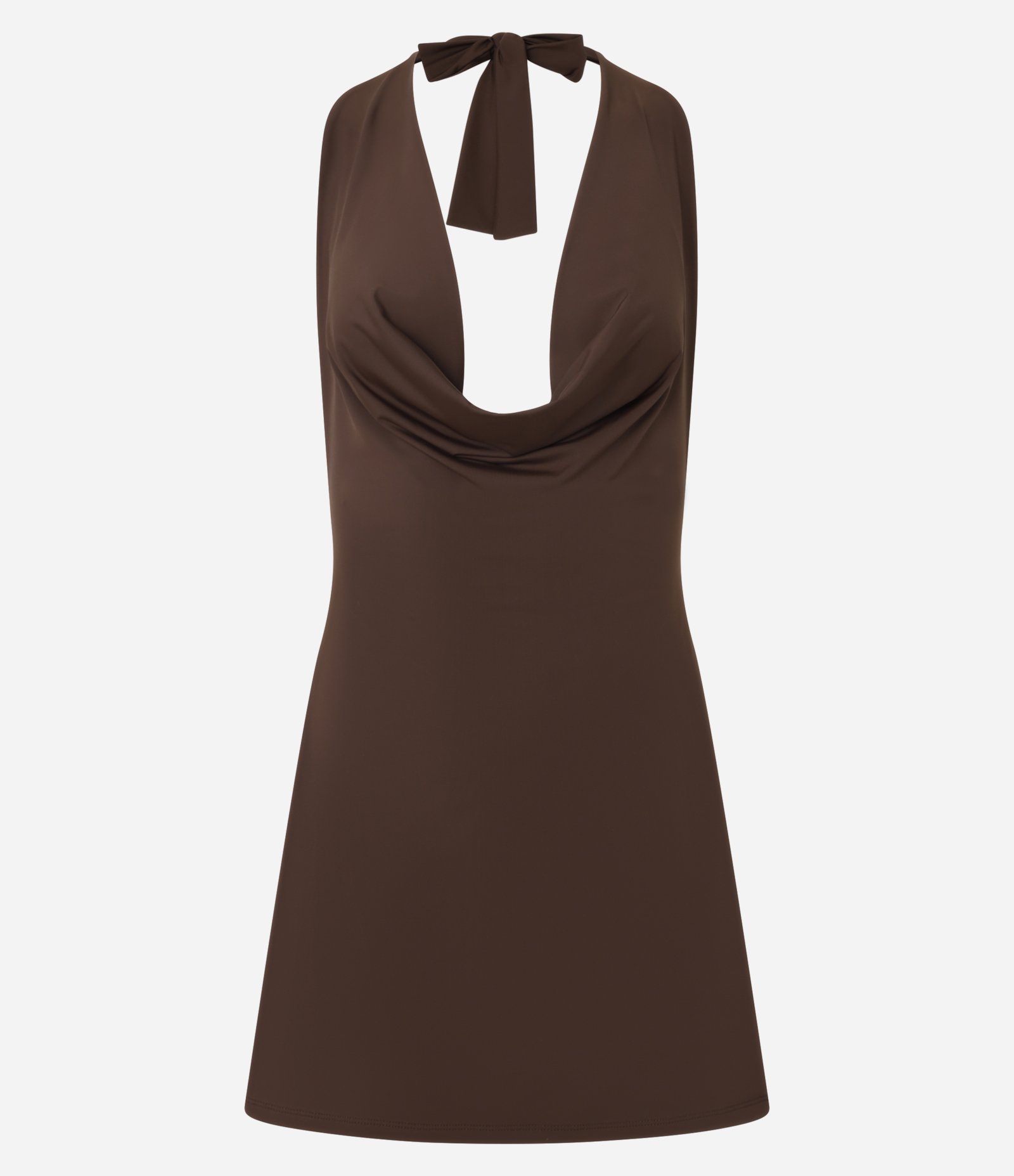 Saída de Praia Vestido Curto com Decote Degagê Marrom 6
