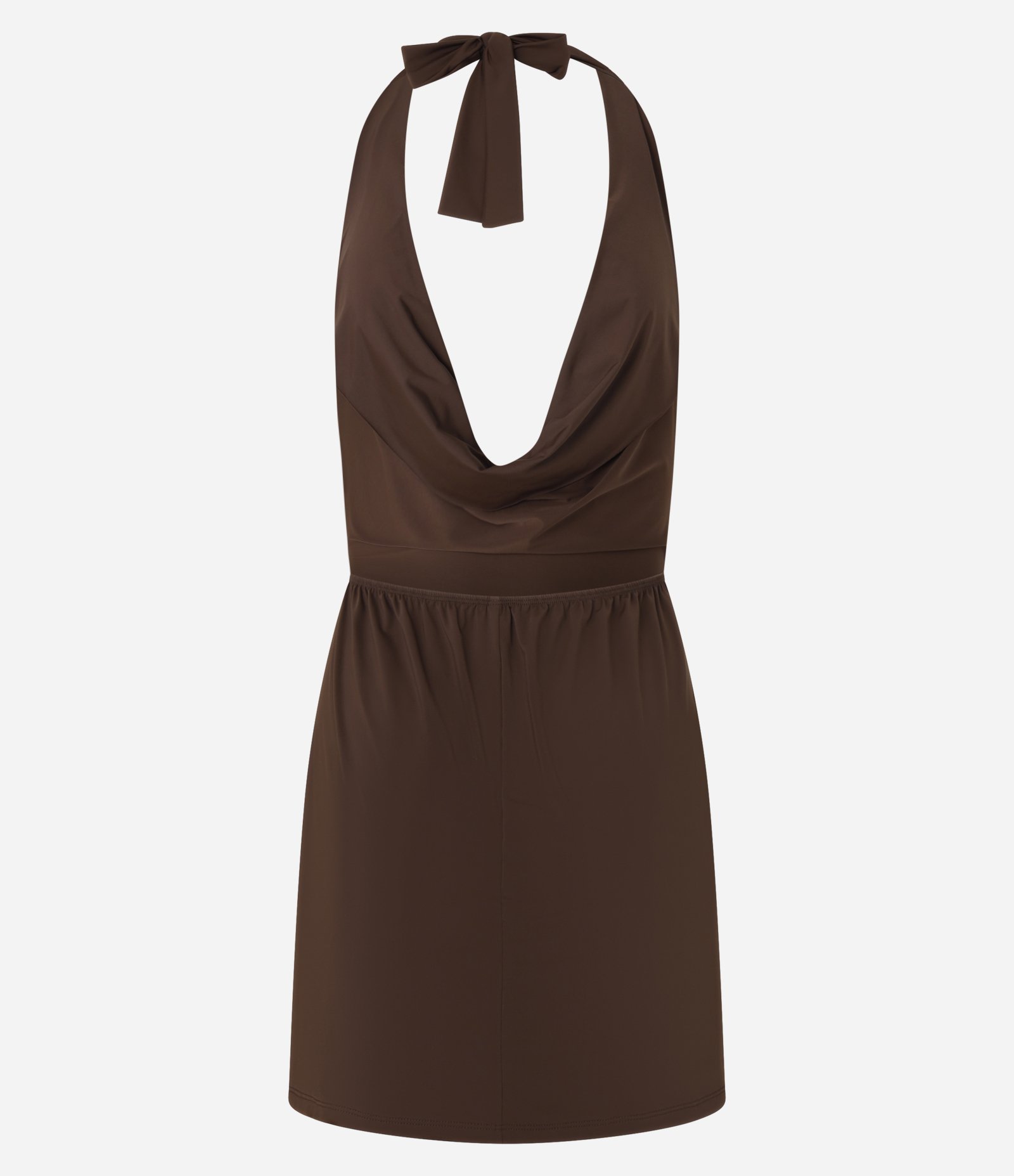 Saída de Praia Vestido Curto com Decote Degagê Marrom 7