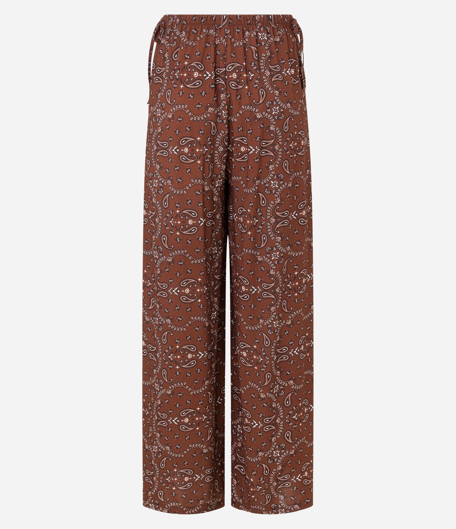 Saída de Praia Calça em Viscolinho com Estampa Paisley e Amarração na Cintura Marrom 7