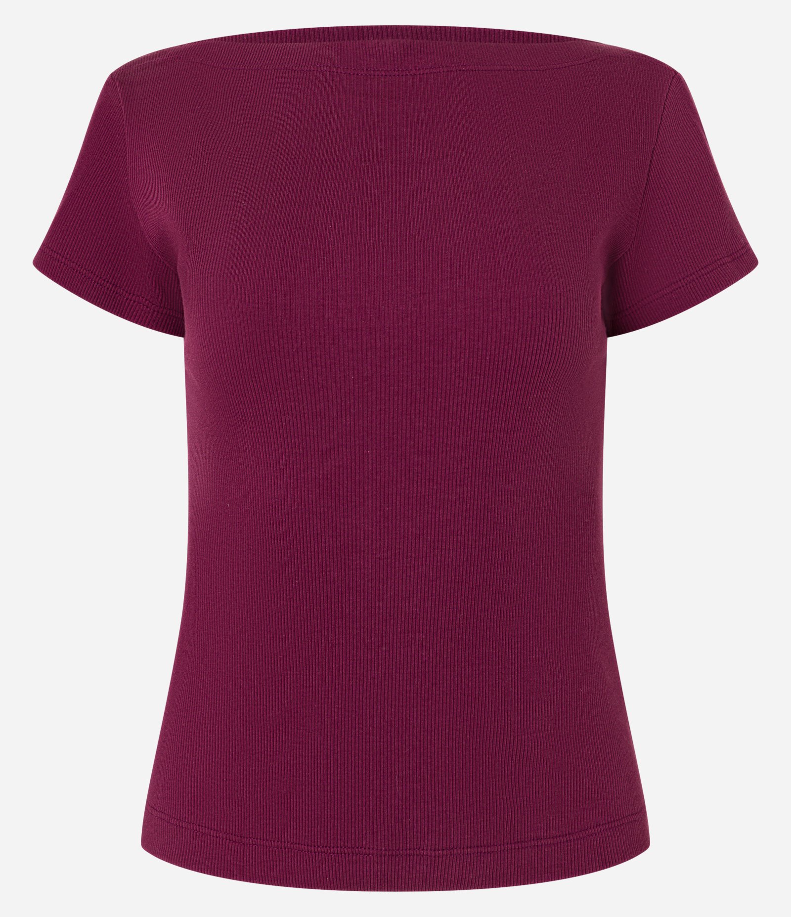 Blusa em Ribana com Decote Canoa e Manga Curta Vinho 4