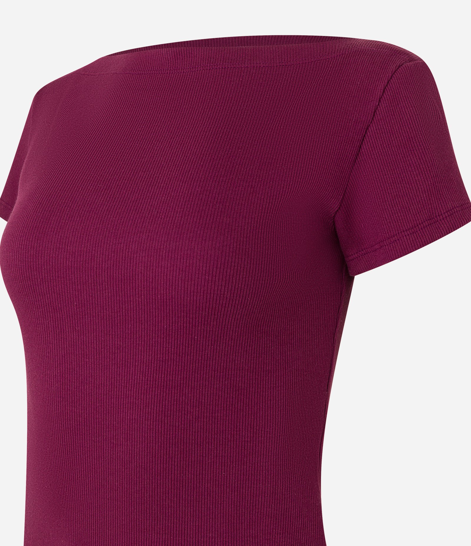 Blusa em Ribana com Decote Canoa e Manga Curta Vinho 5