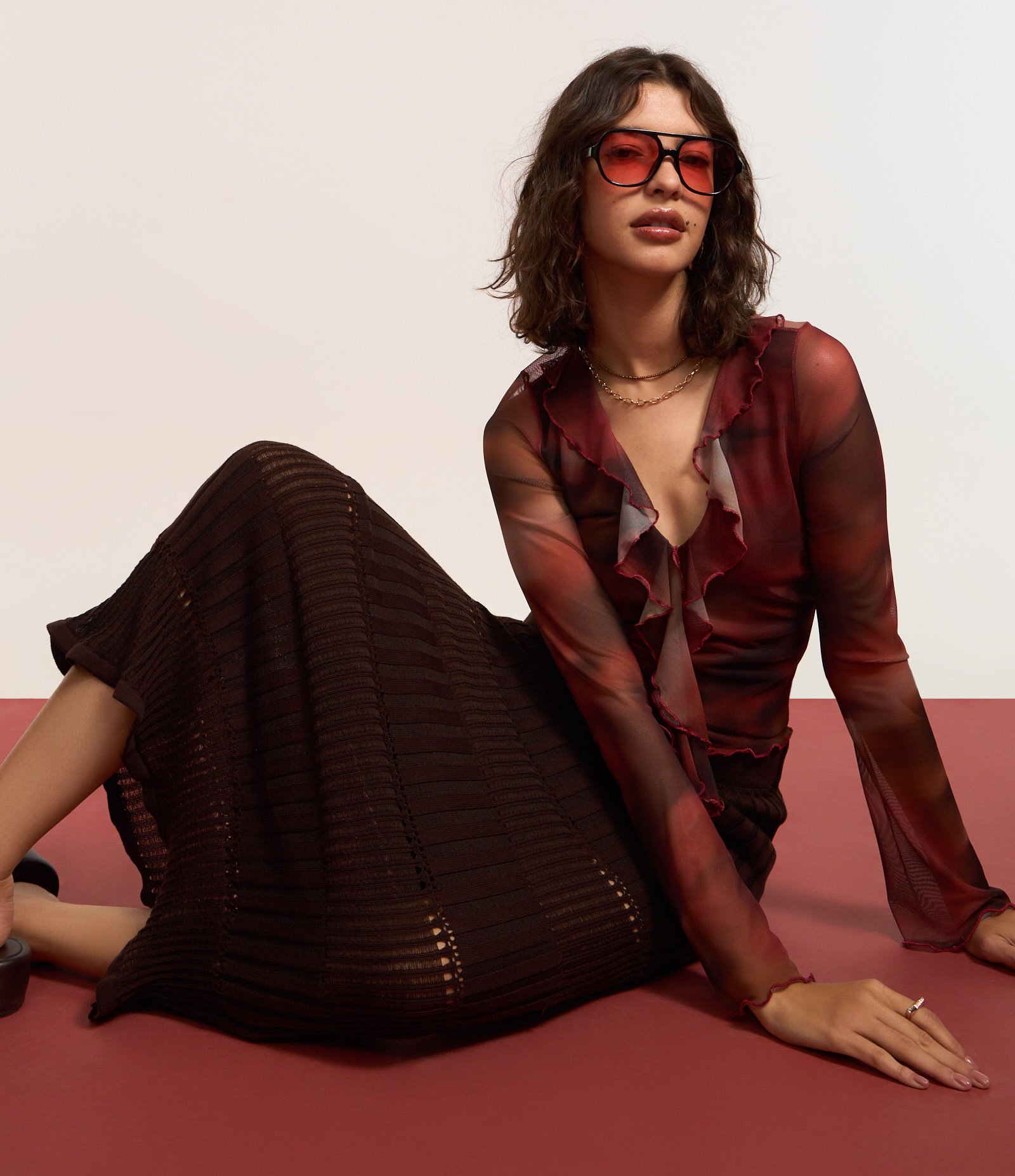 Saia New Midi em Tricô Texturizado Marrom 3