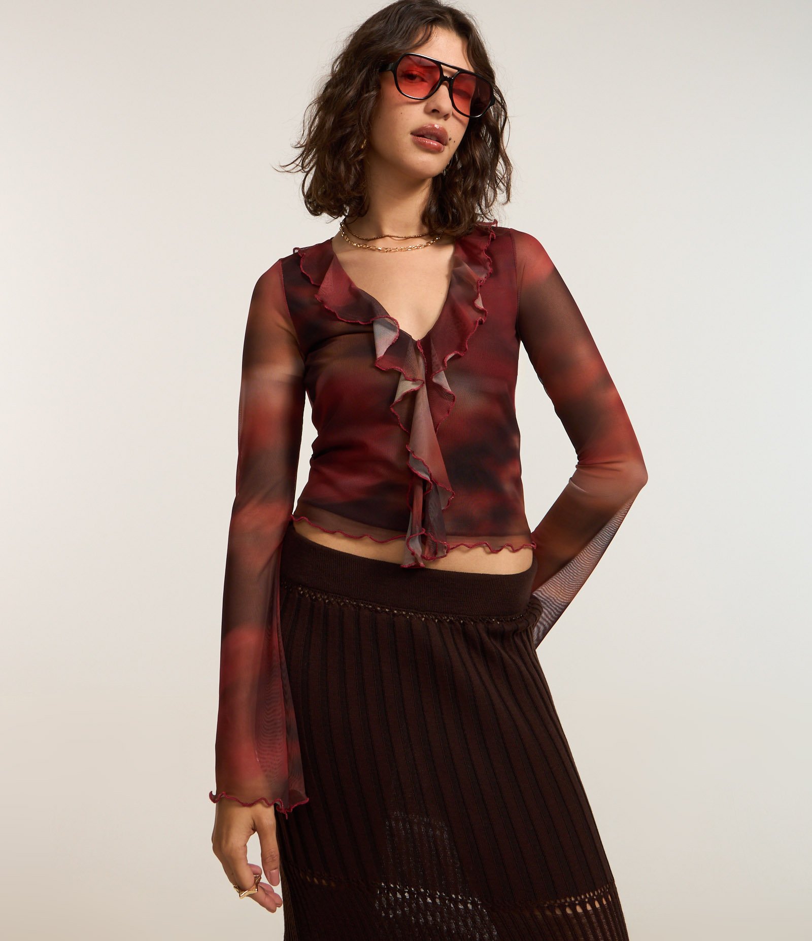 Saia New Midi em Tricô Texturizado Marrom 6