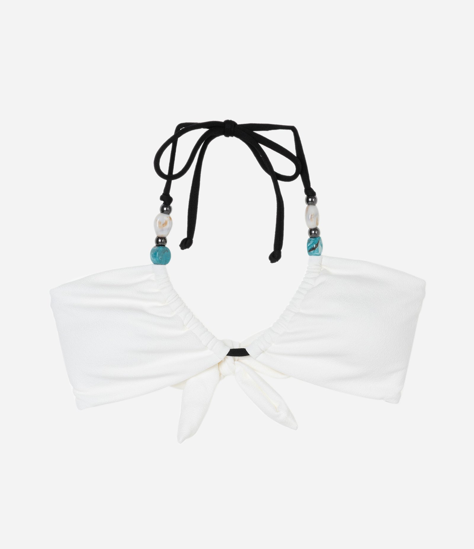 Biquíni Top Bandeau Texturizado com Aviamentos nas Alças Branco 4