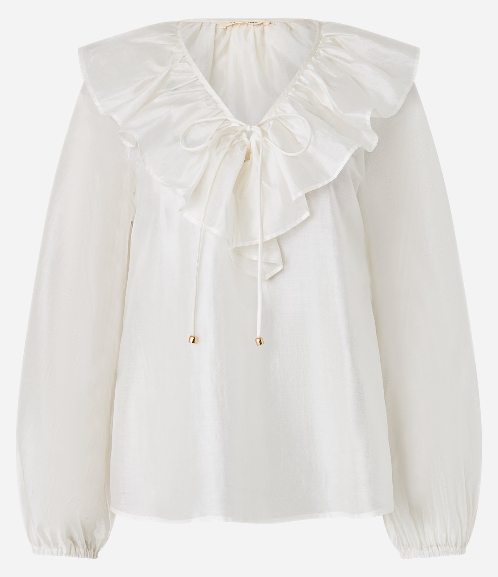 Blusa Bata Boho em Voal com Babado e Amarração na Gola Off White 6