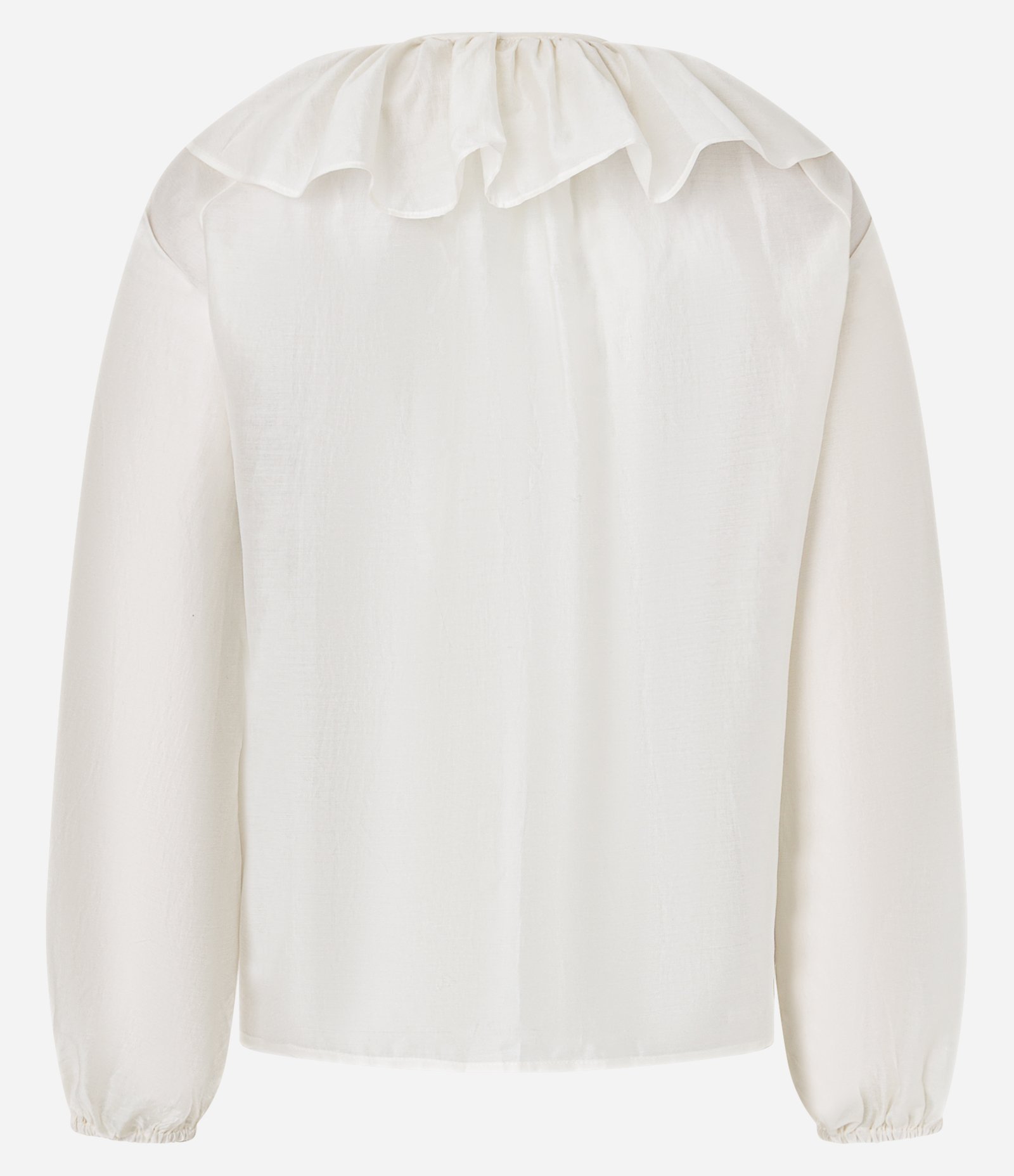 Blusa Bata Boho em Voal com Babado e Amarração na Gola Off White 7