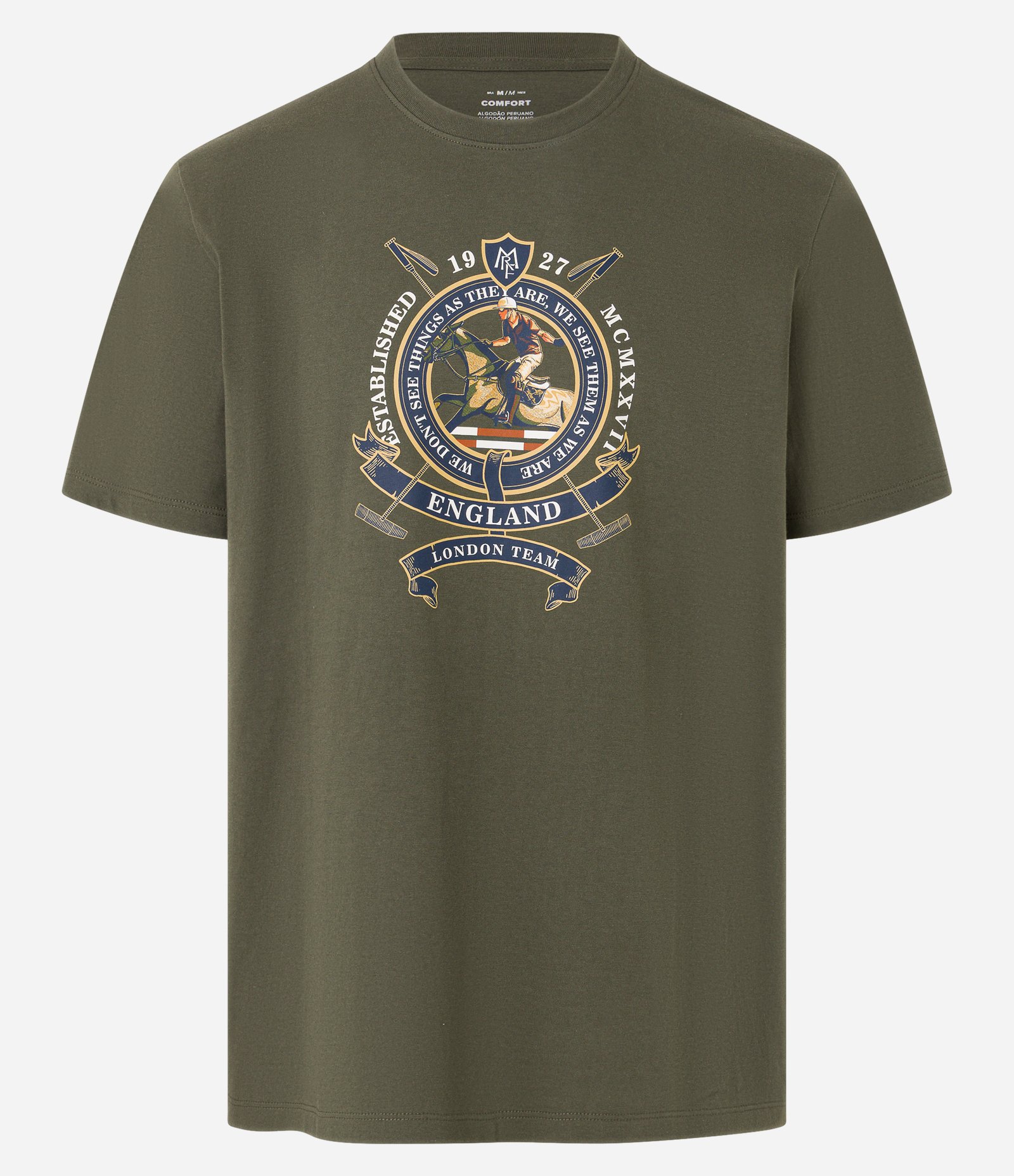 Camiseta Comfort em Algodão com Estampa de Hipismo e Lettering Verde 1