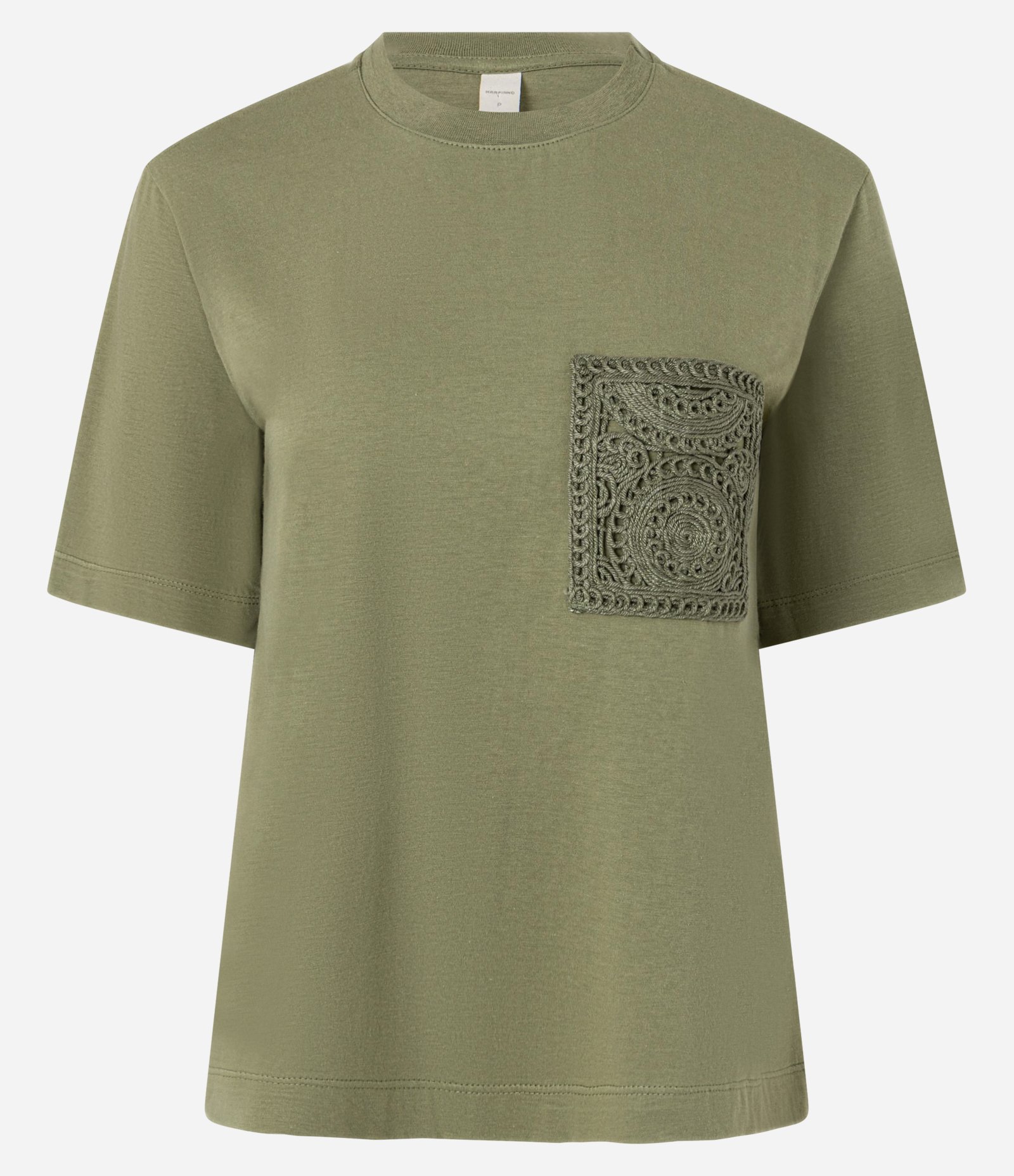 Camiseta em Algodão com Bolso de Efeito Crochê Verde 4