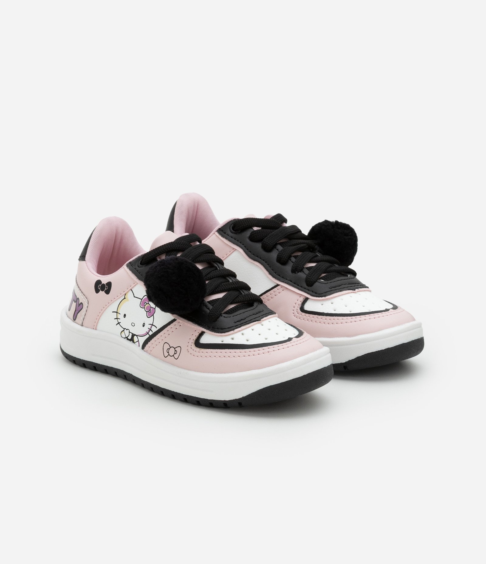 Tênis Infantil com Estampa Hello Kitty e Pompom - Tam 28 a 34 Rosa/Preto/Branco 1