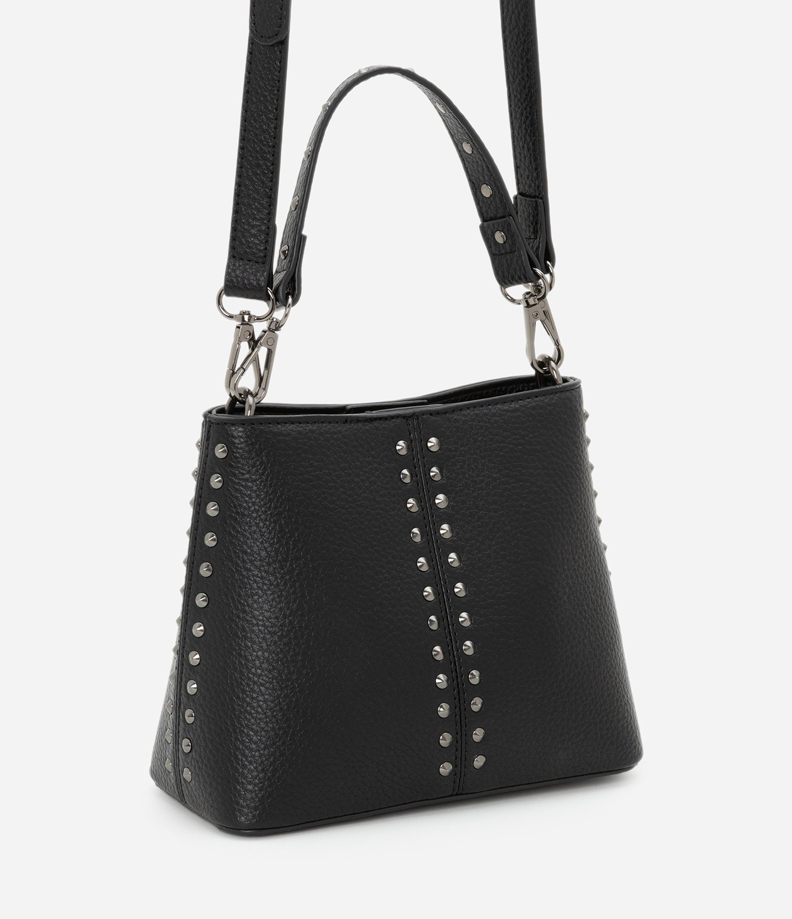 Bolsa Bucket Pequena com Detalhes de Spikes e Metais Preto 2
