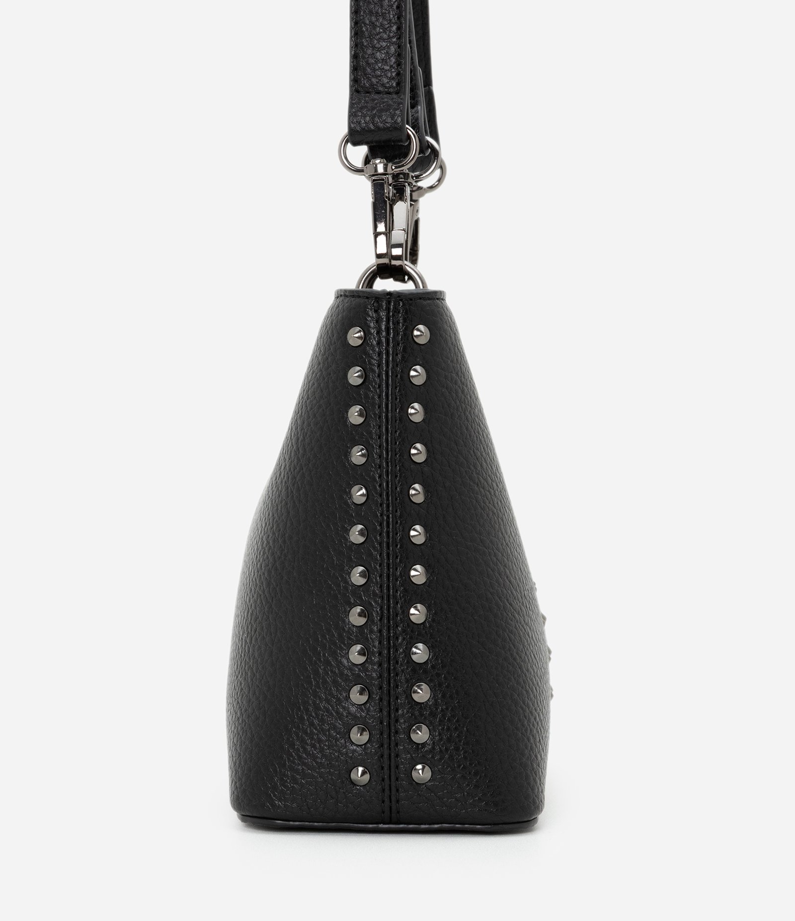 Bolsa Bucket Pequena com Detalhes de Spikes e Metais Preto 3