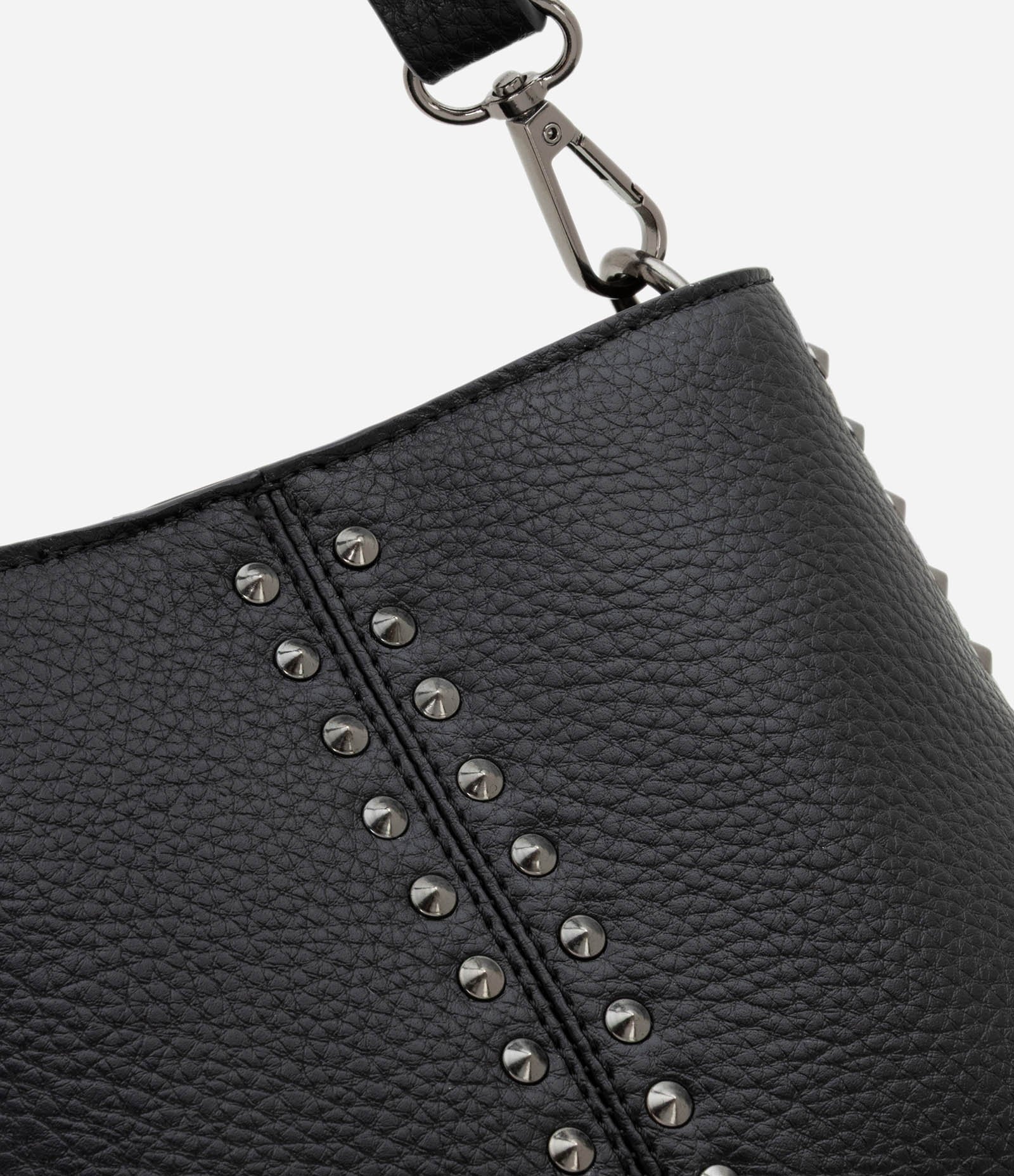 Bolsa Bucket Pequena com Detalhes de Spikes e Metais Preto 5