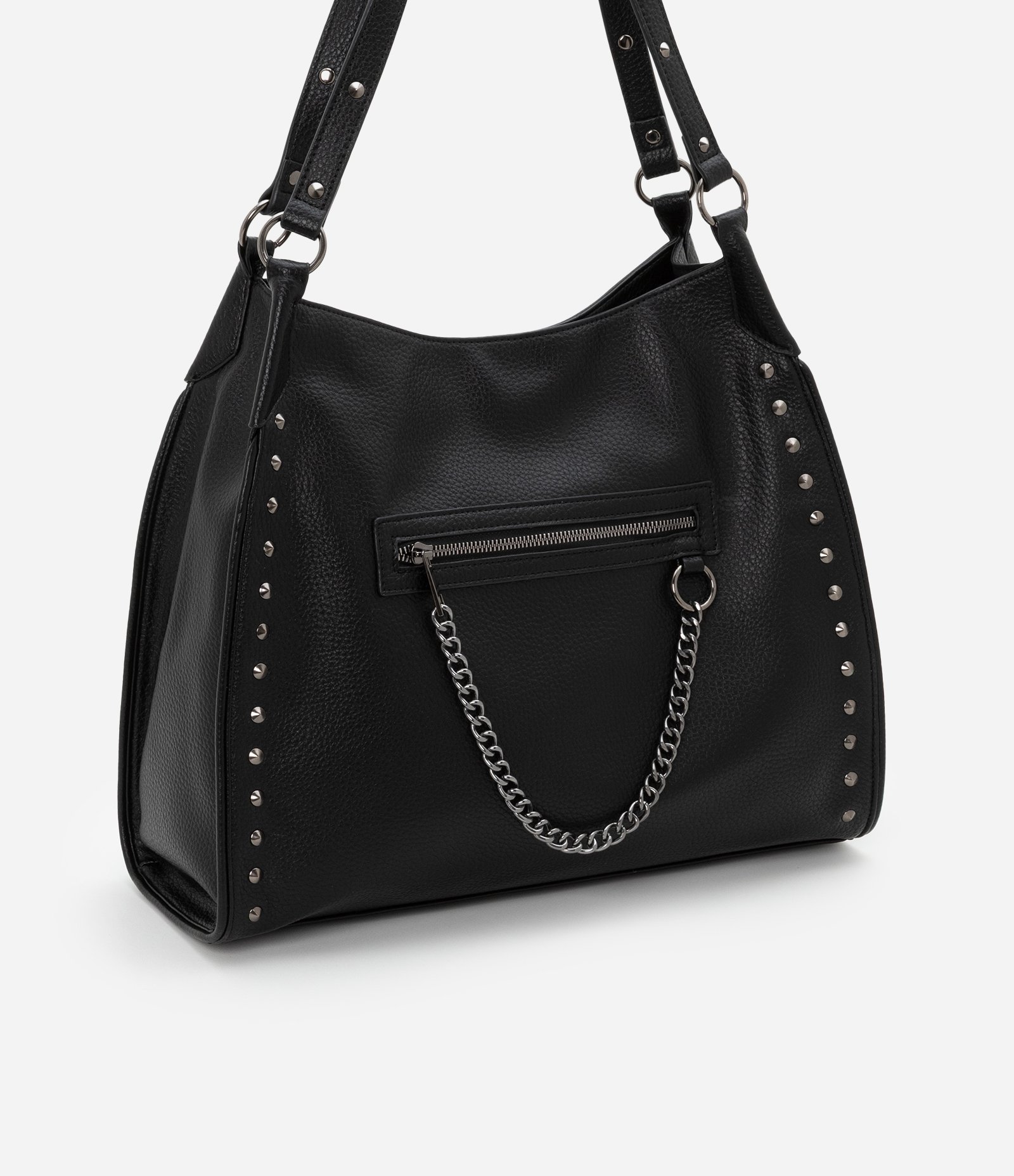 Bolsa Hobo Floater com Detalhes em Spikes e Metais com Bolsinho Frontal Preto 2