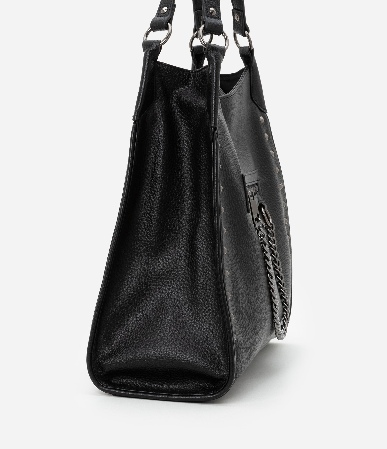 Bolsa Hobo Floater com Detalhes em Spikes e Metais com Bolsinho Frontal Preto 3
