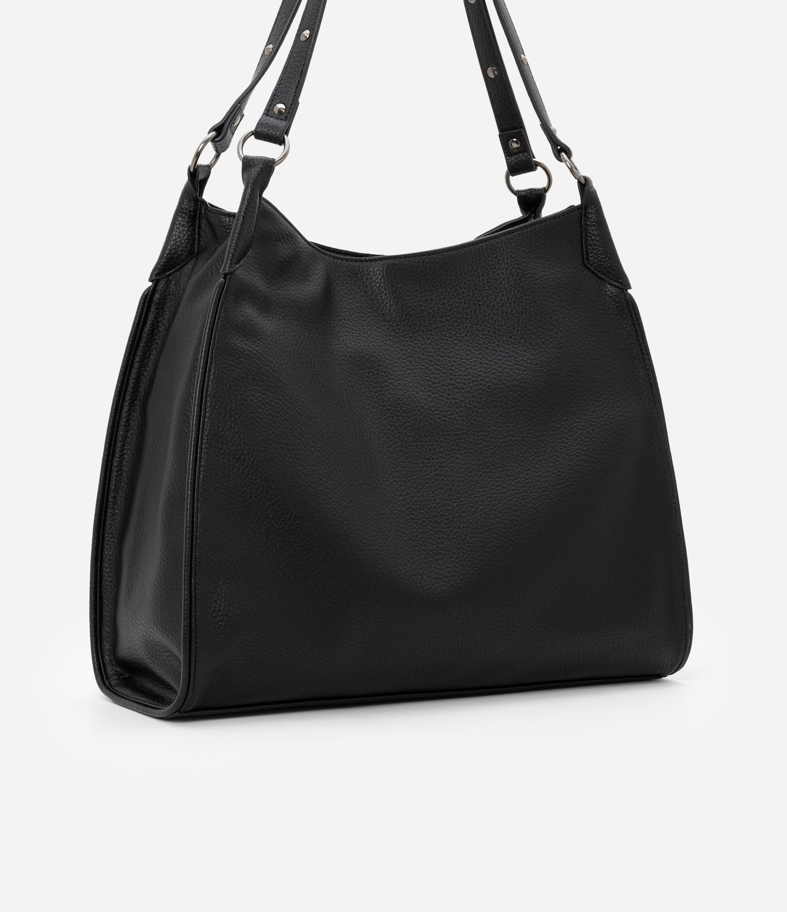 Bolsa Hobo Floater com Detalhes em Spikes e Metais com Bolsinho Frontal Preto 4