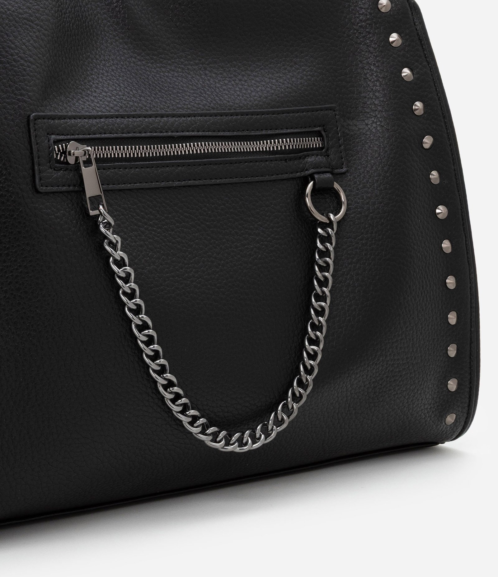 Bolsa Hobo Floater com Detalhes em Spikes e Metais com Bolsinho Frontal Preto 5