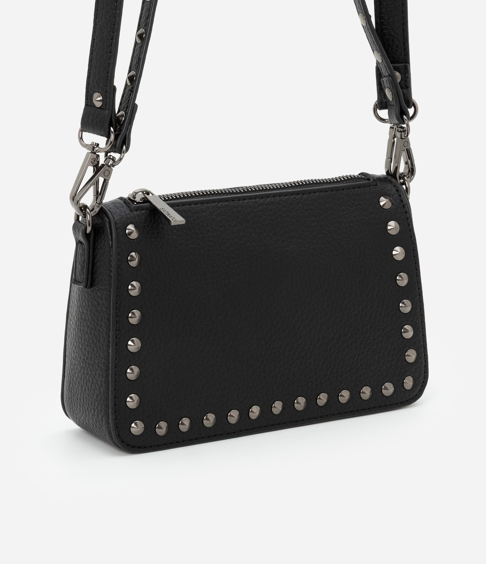 Bolsa Baguete Pequena com Spikes e Metais Preto 2