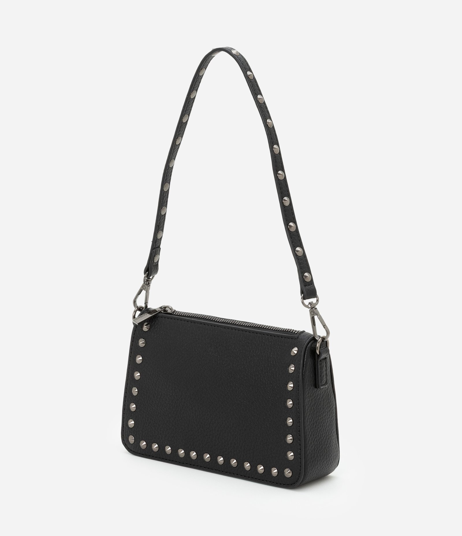 Bolsa Baguete Pequena com Spikes e Metais Preto 5