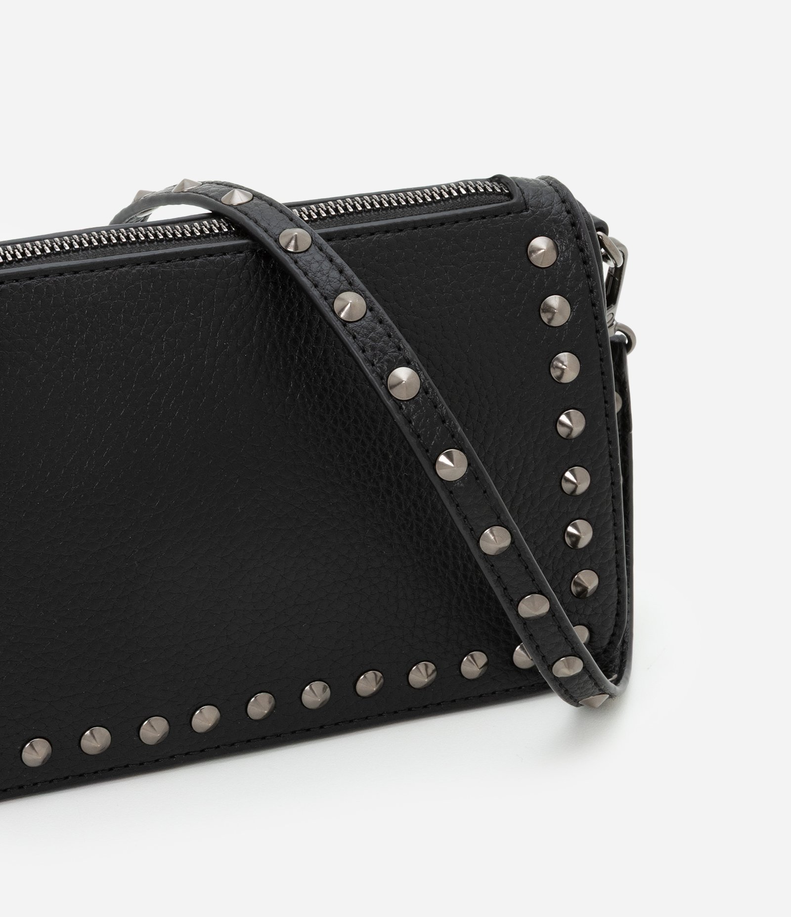 Bolsa Baguete Pequena com Spikes e Metais Preto 6