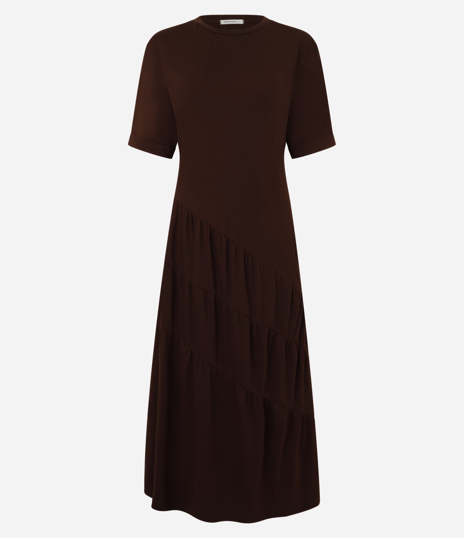 Vestido Evasê Midi em Algodão com Recorte Espiral Marrom 5