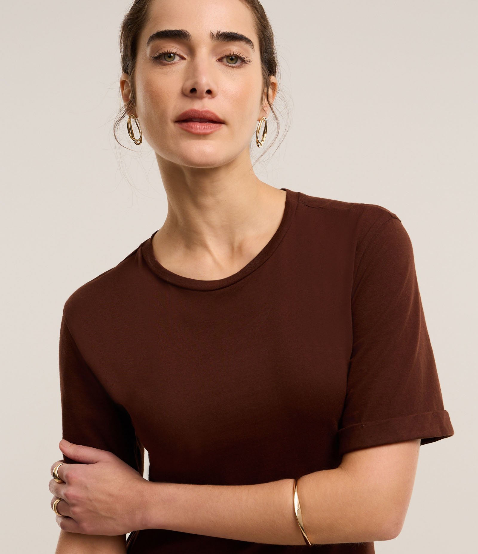 Vestido Evasê Midi em Algodão com Recorte Espiral Marrom 3