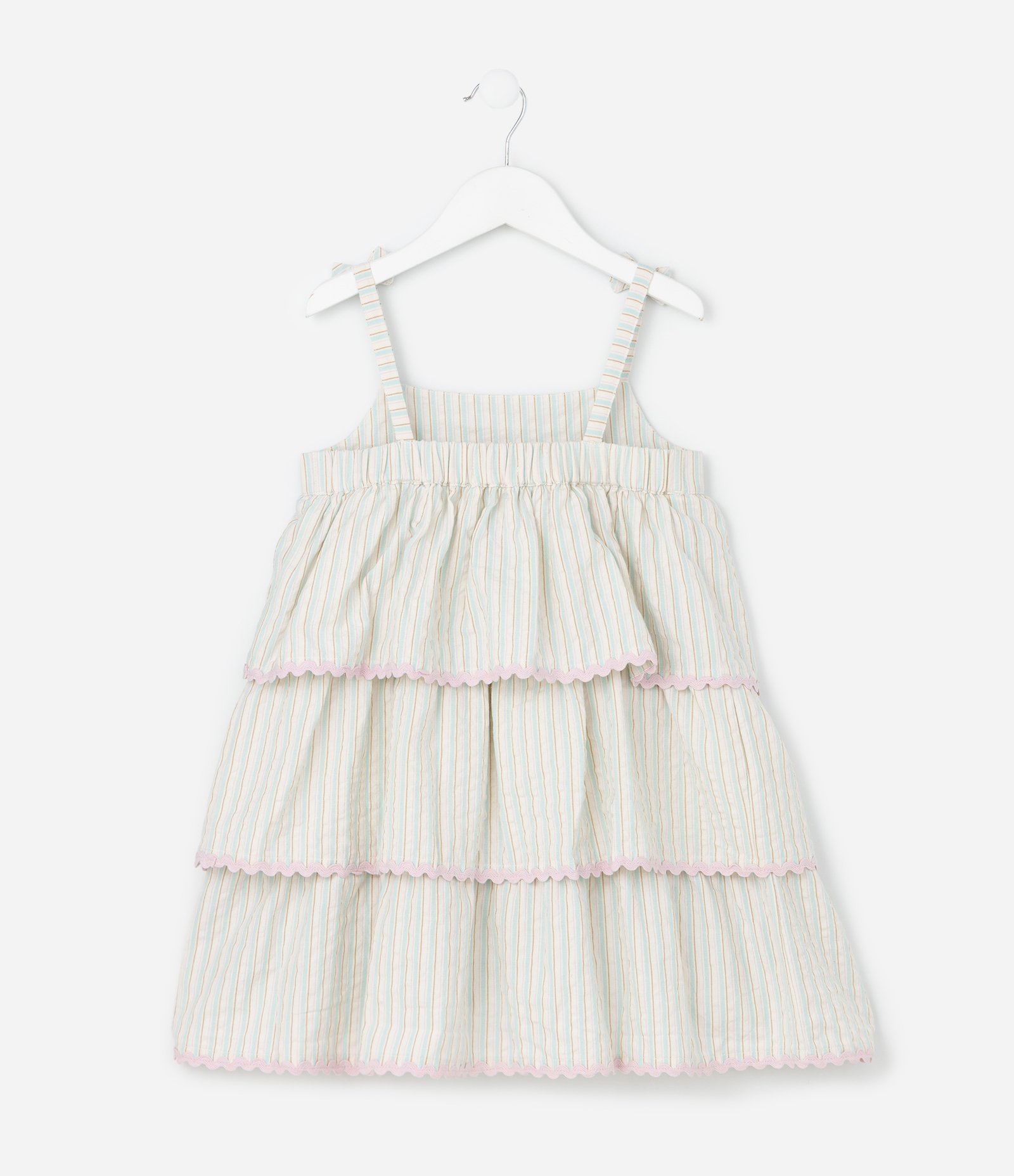 Vestido Infantil com Estampa de Listras e Sianinhas - Tam 1 a 6 Anos Bege 2